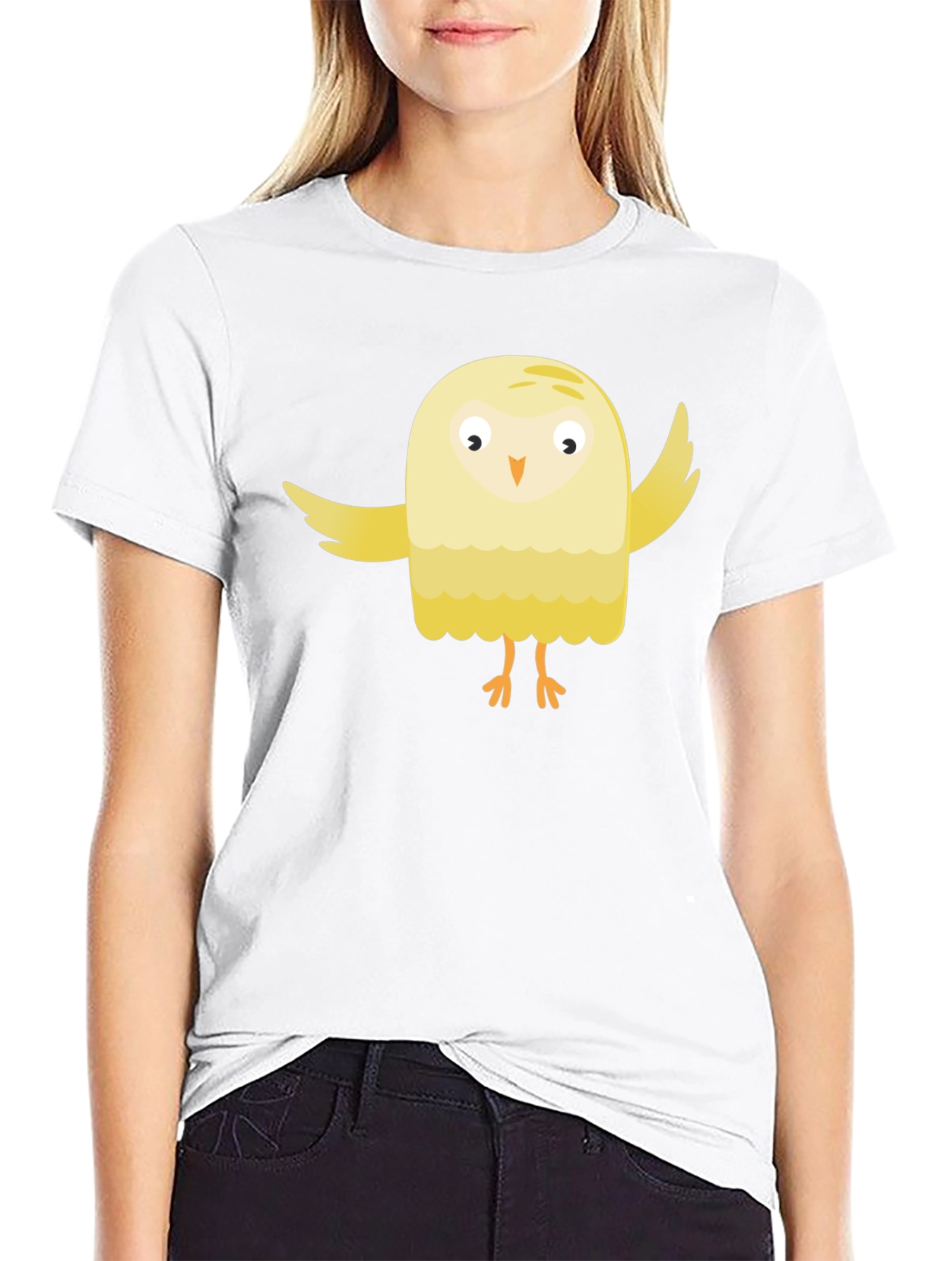 Black Cute Cartoon Bird Black T-Shirt view 9