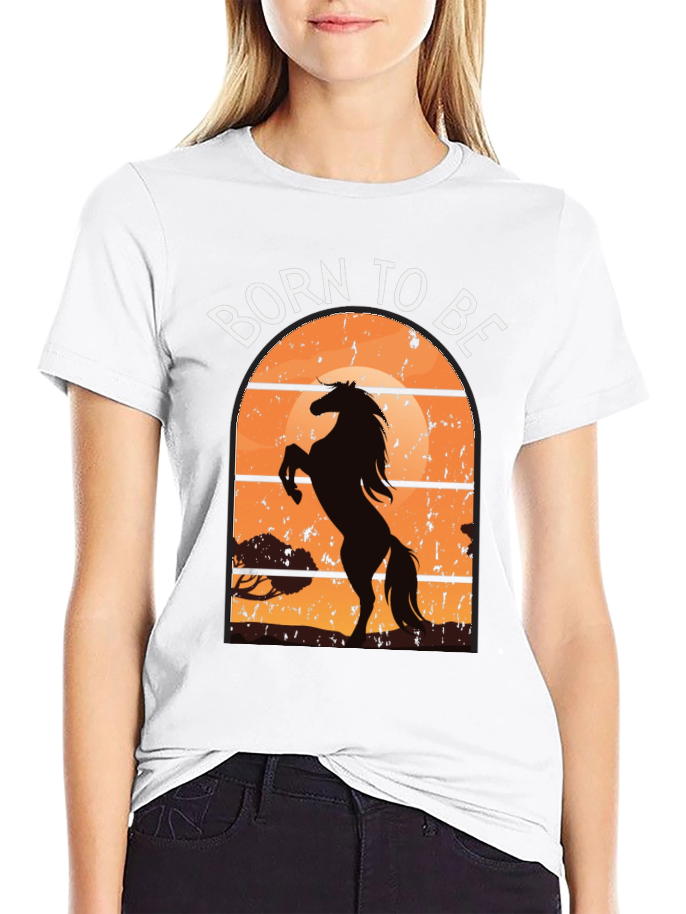 Black Born to Be Horse Silhouette Graphic Tee view 9
