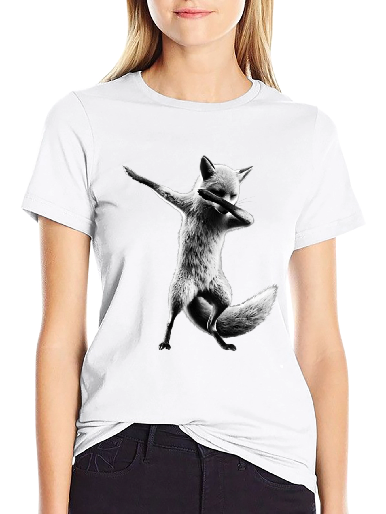 Black Dabbing Fox Graphic Tee - Black Cotton T-Shirt view 9