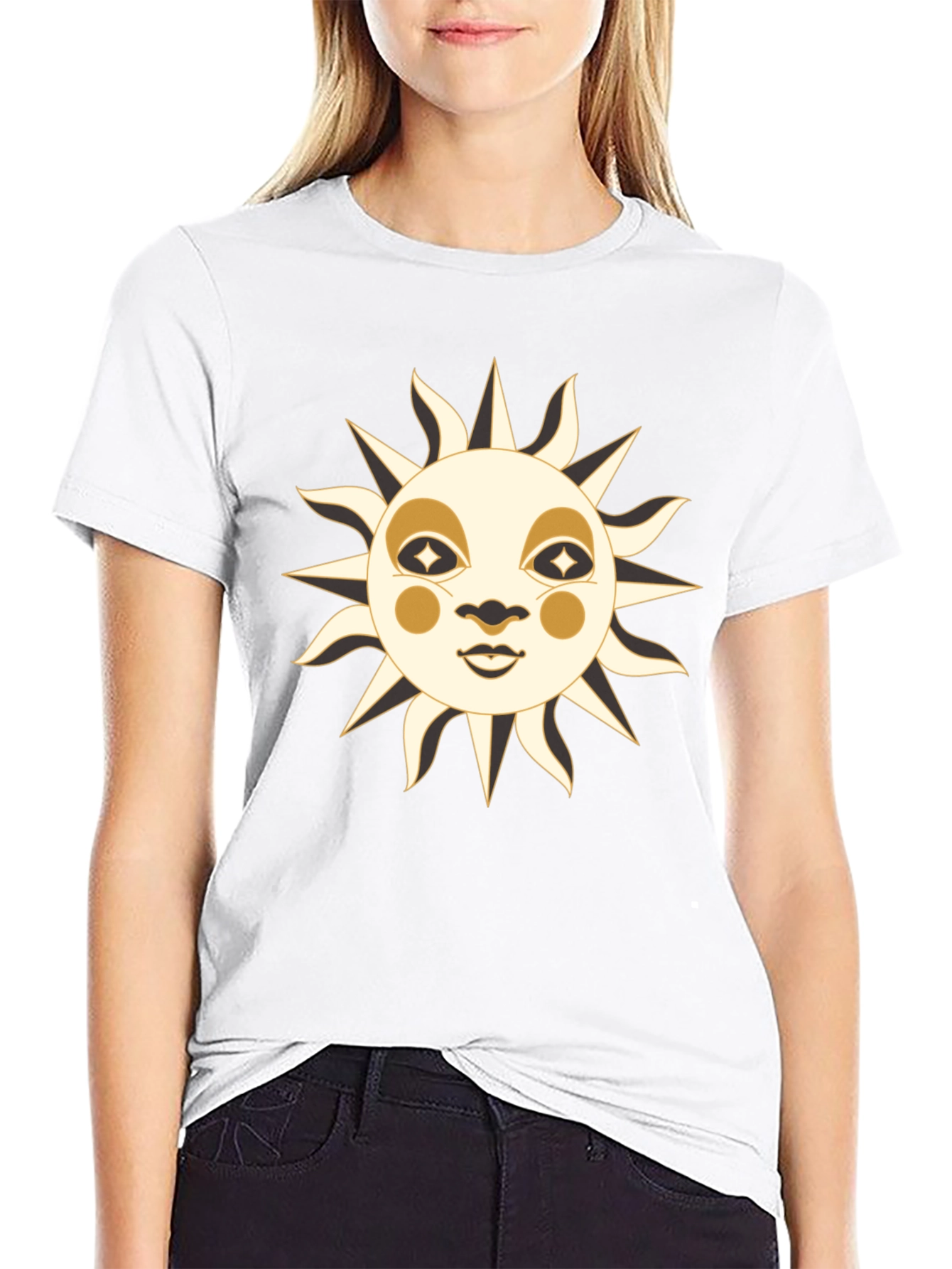 Black Celestial Sun Face Graphic T-Shirt view 9