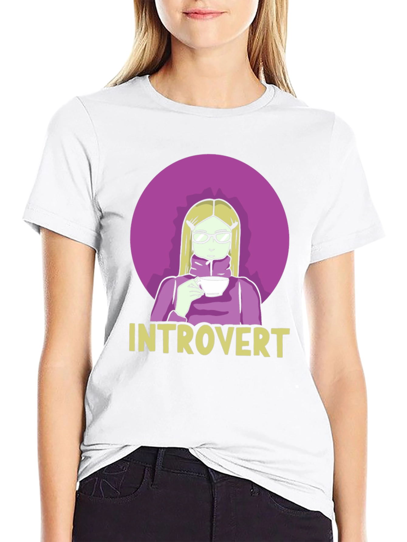 Black Introvert Tee: Cozy Cartoon Graphic T-Shirt view 9