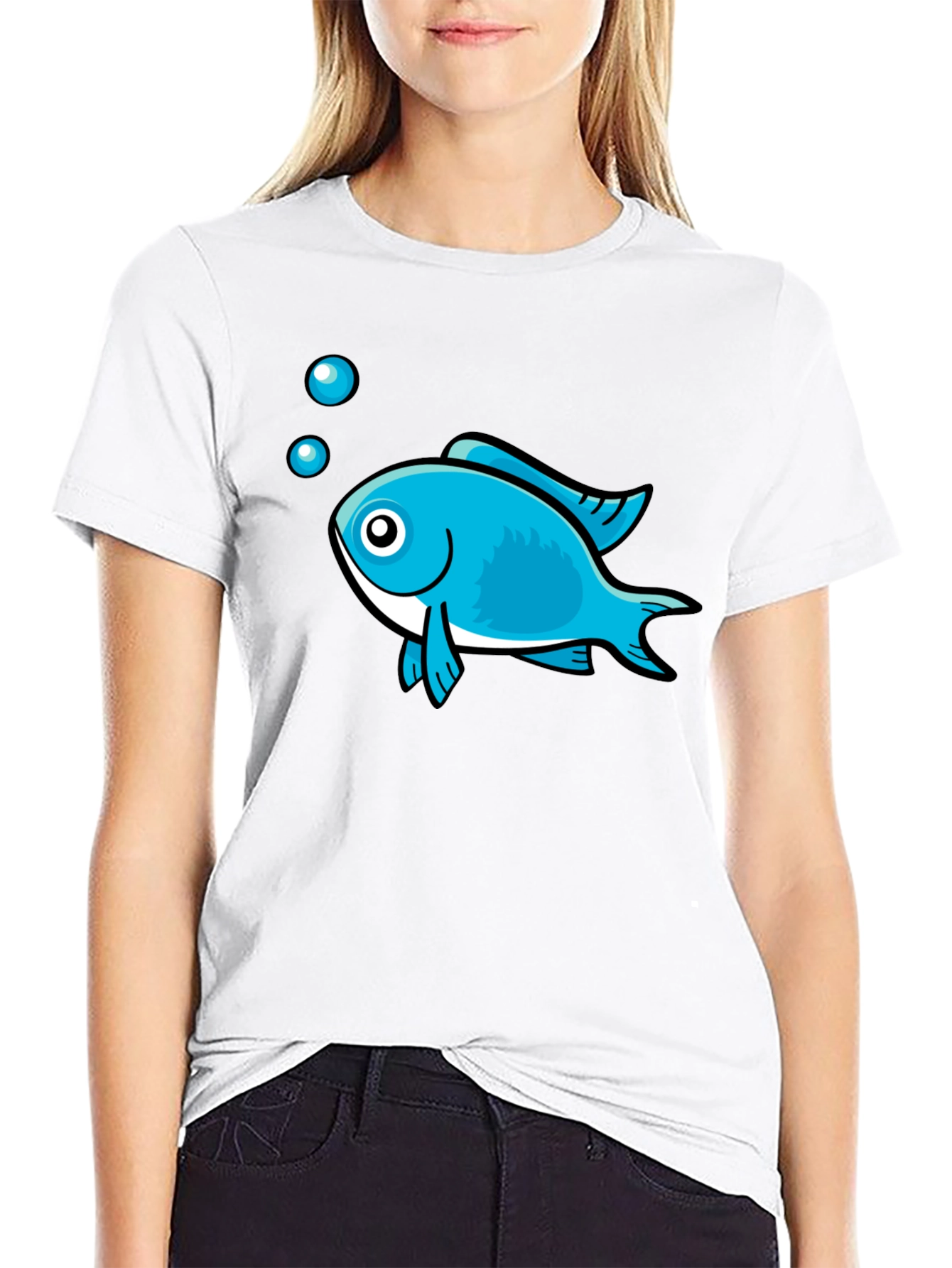 Black Blue Fish Graphic Black T-Shirt - Casual Style view 9