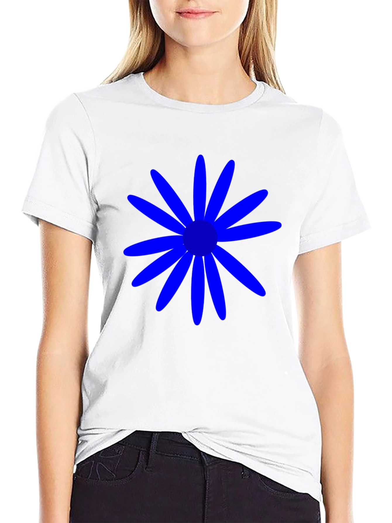 Black Blue Daisy Graphic Tee - Casual Black T-Shirt view 9