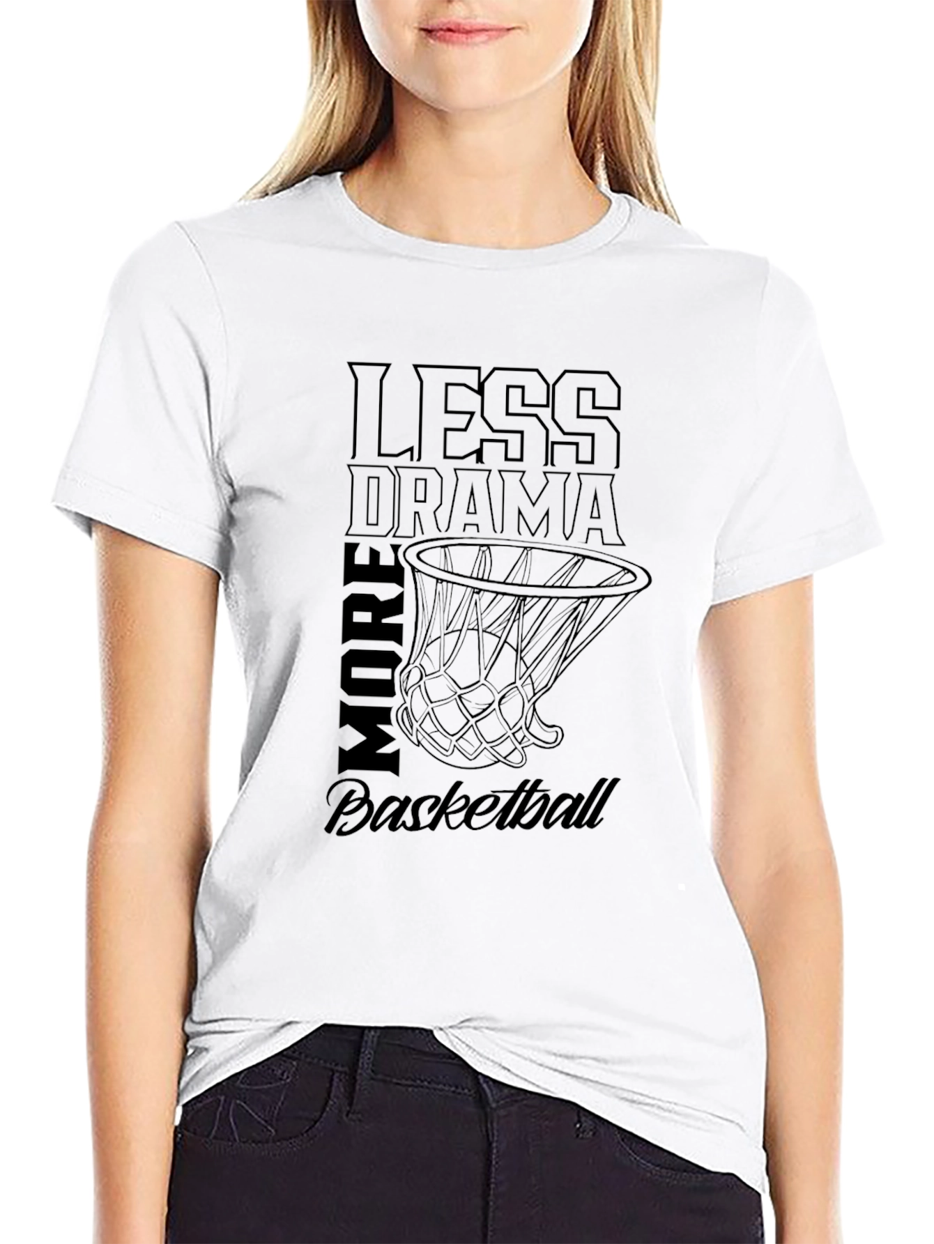 Black Less Drama More Basketball Graphic Tee view 9