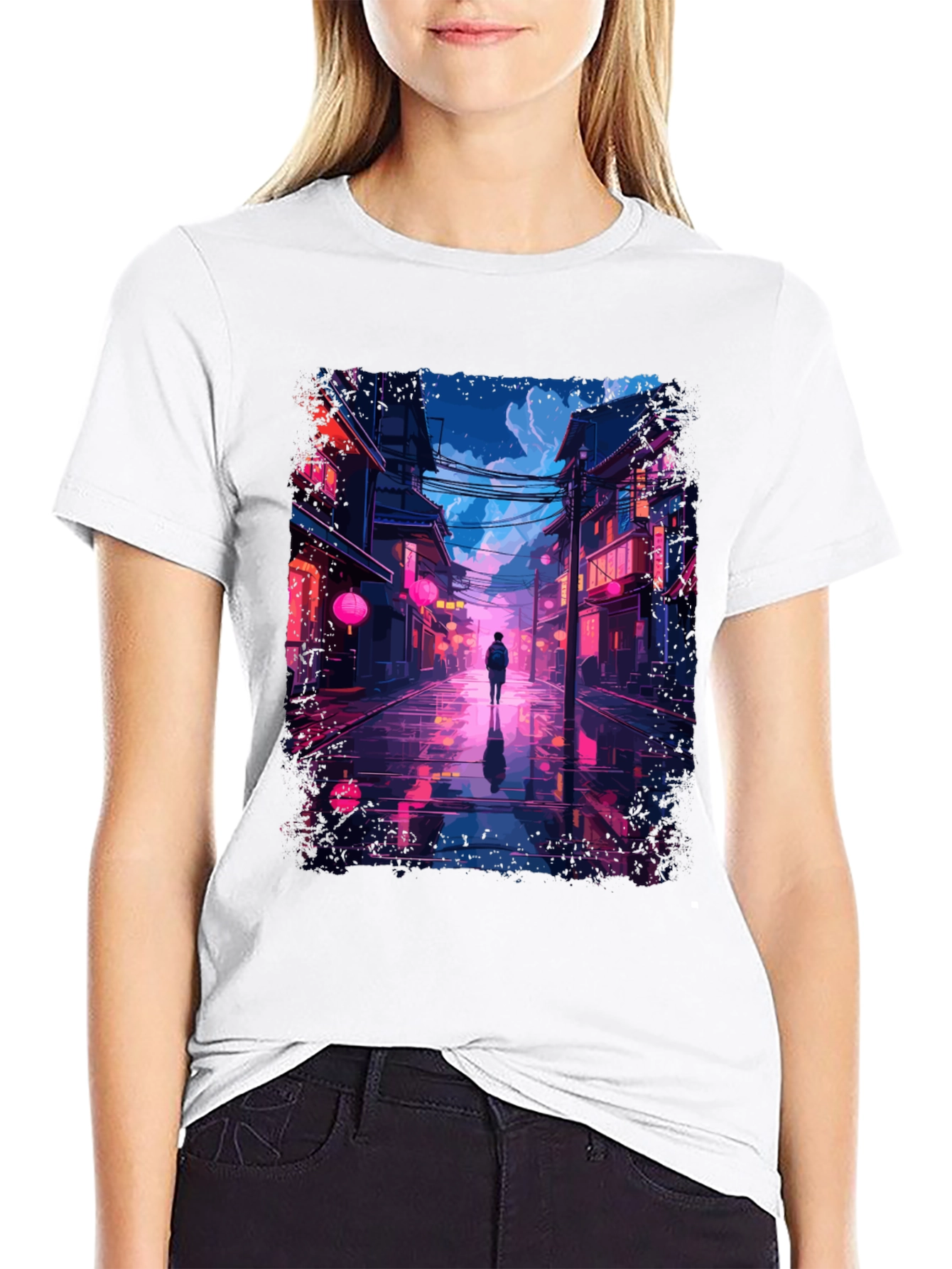 Black Neon Cityscape T-Shirt - Stylish Streetwear view 9