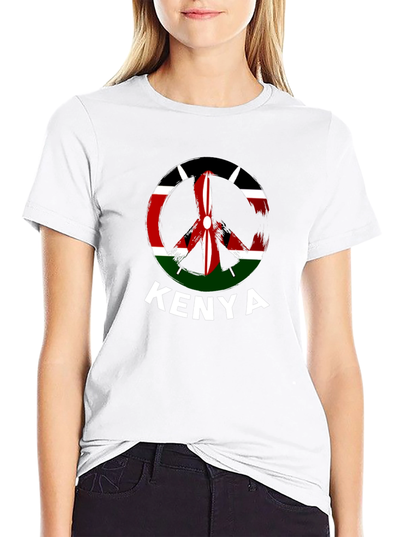 Kenya Flag Peace Sign Black T-Shirt - 9