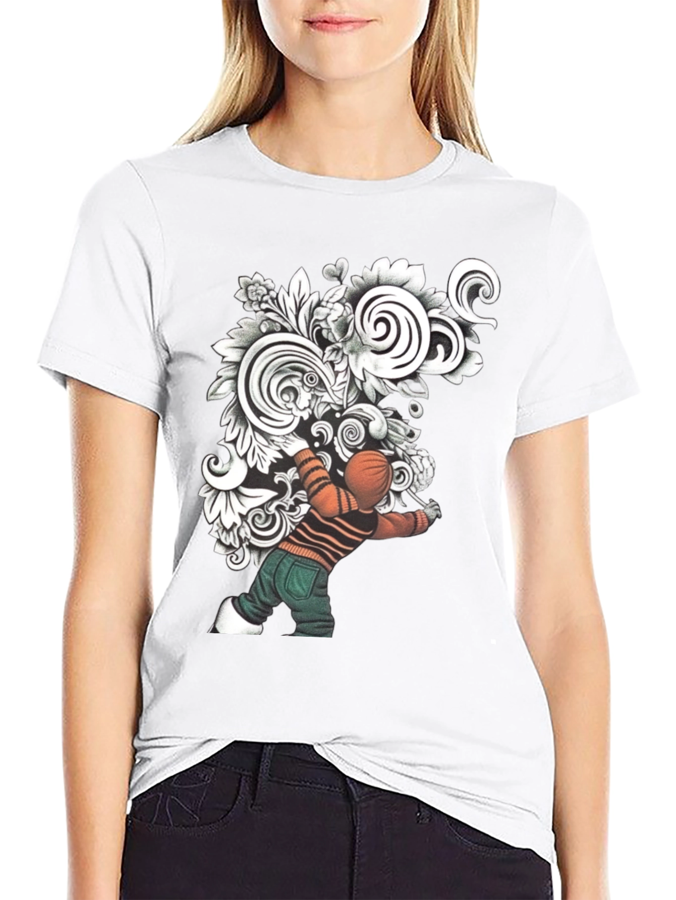 Black Unique Graphic Print Black T-Shirt view 9