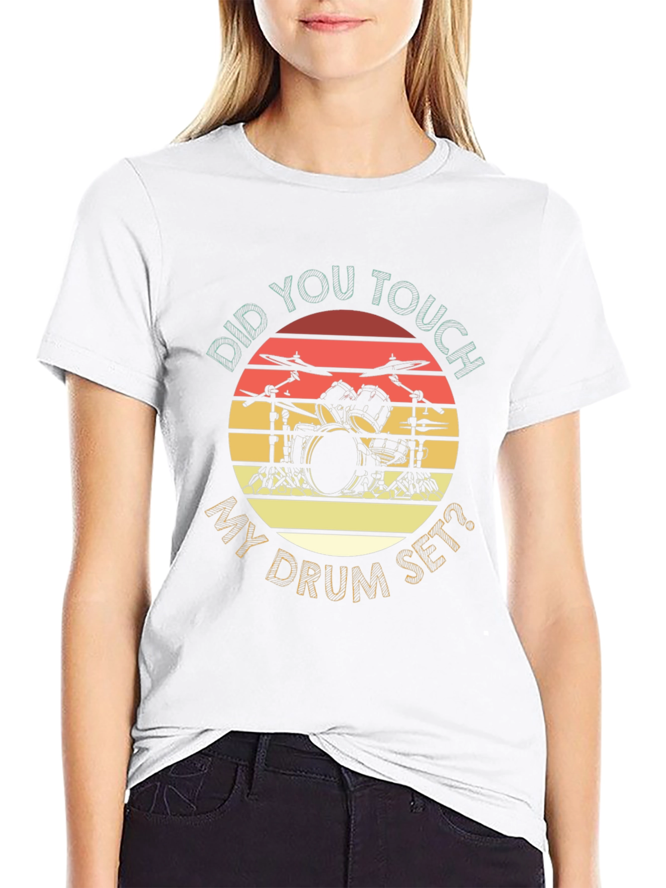 Black Retro Drum Set T-Shirt - Did You Touch My Drum Set? view 9