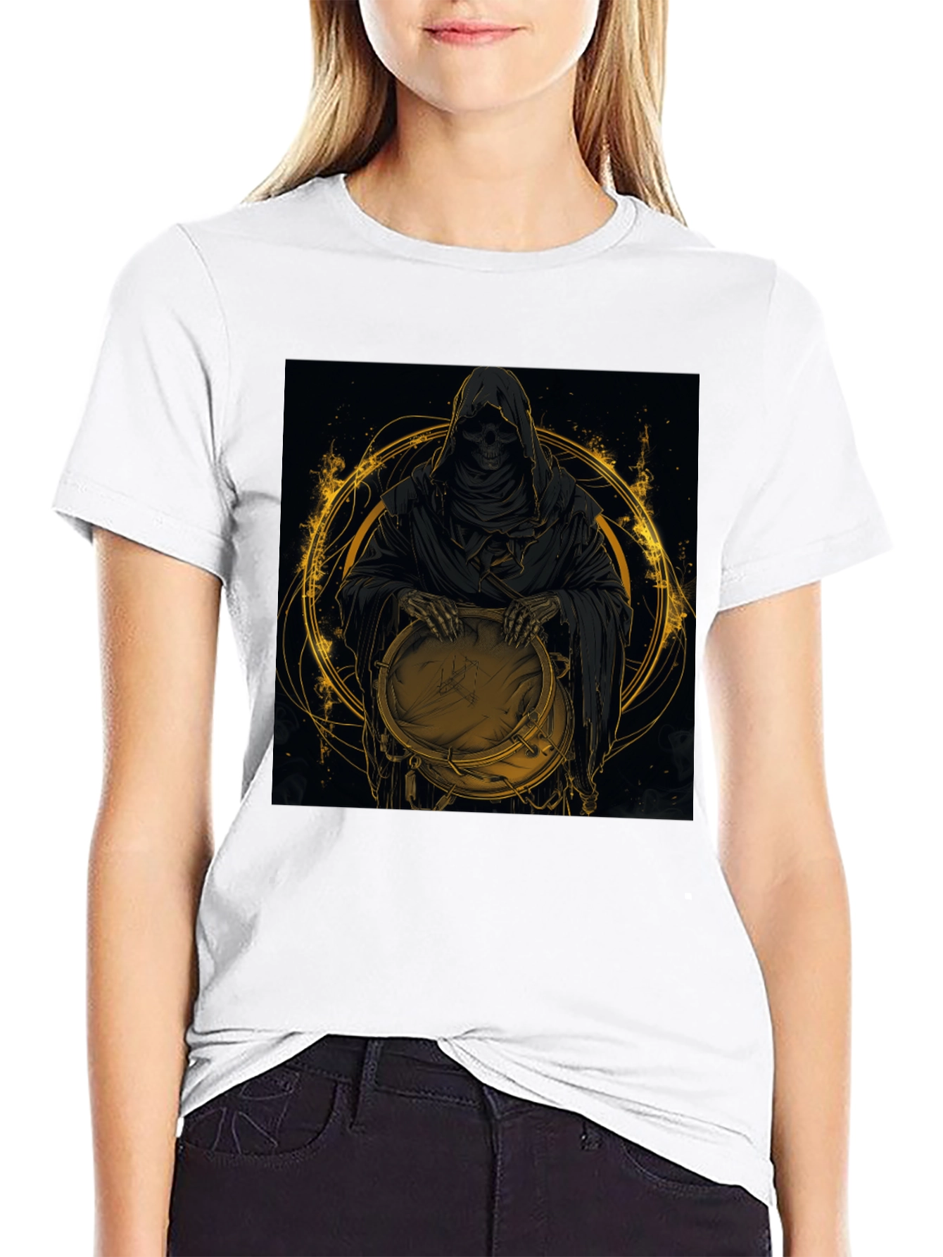 Black Grim Reaper Drummer Graphic Black T-Shirt view 9