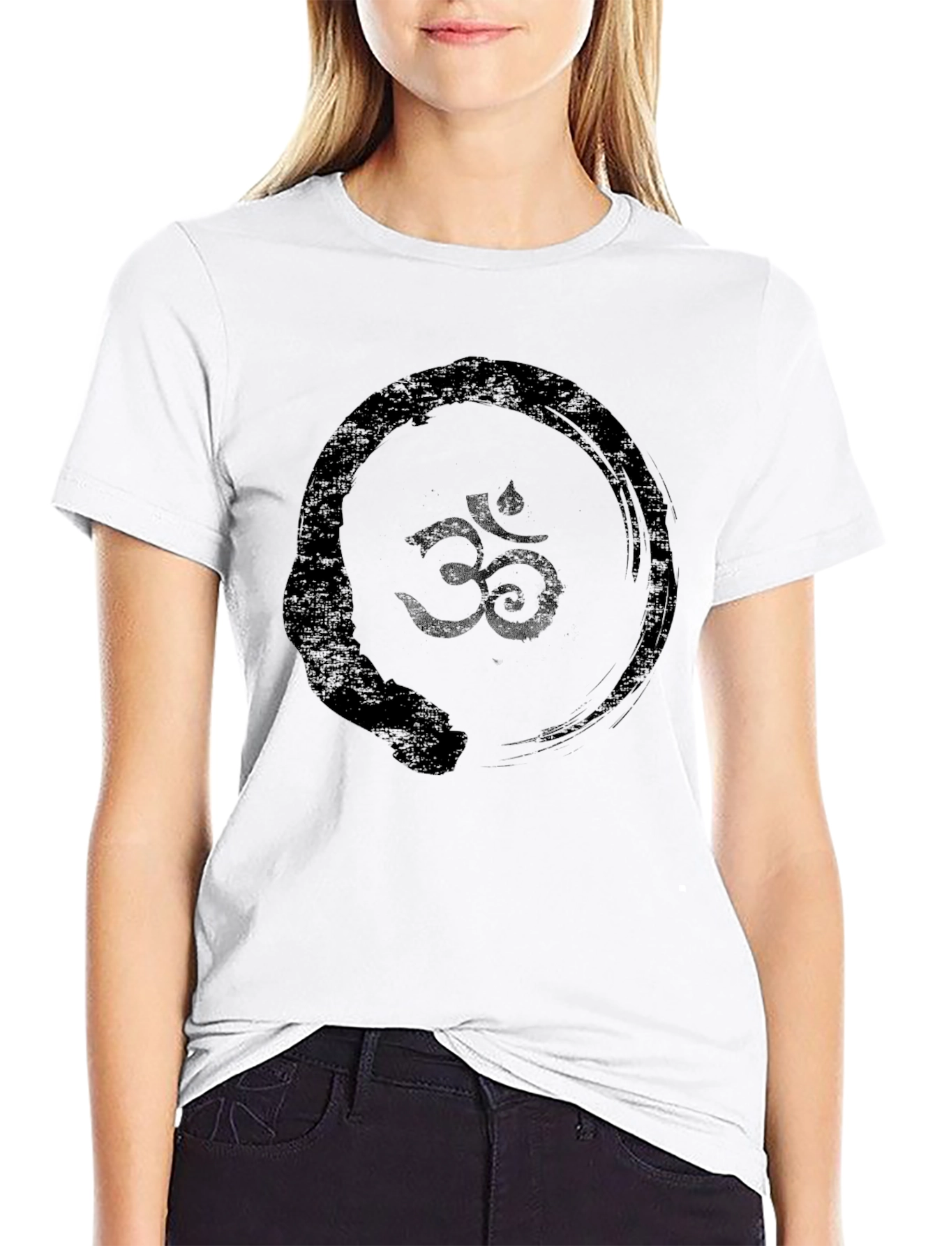 Black Om Symbol Zen Circle Black Graphic Tee view 9