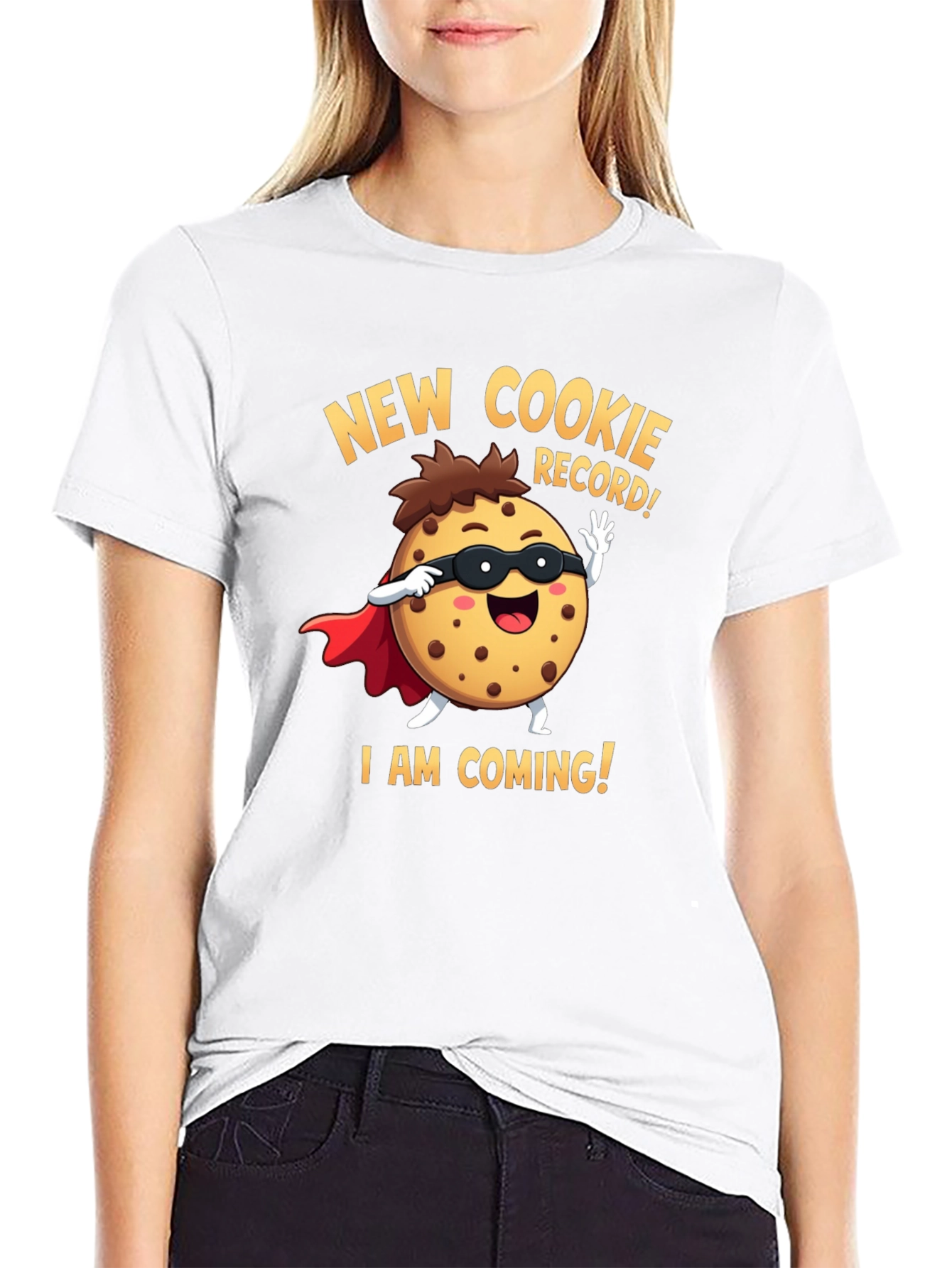 Black New Cookie Record Funny Cartoon Graphic T-Shirt view 9