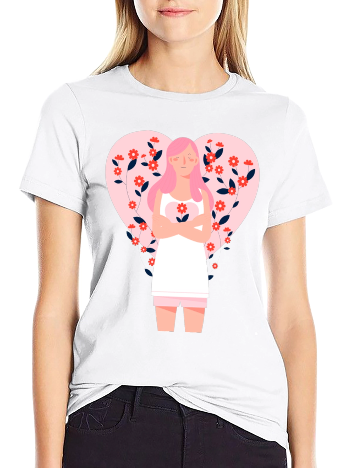 Black Floral Heart Valentine's Day Graphic Tee view 9