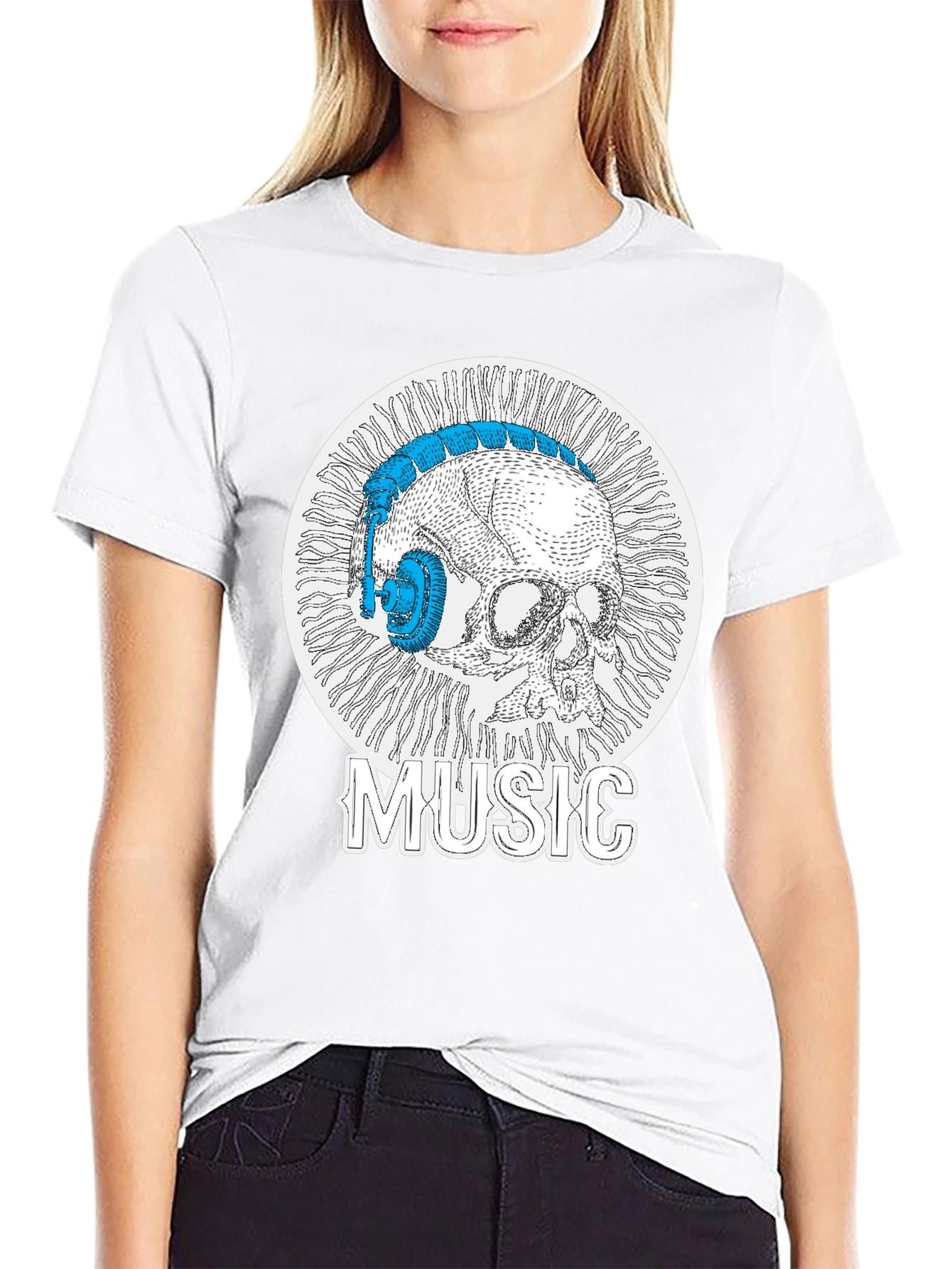 Black Skull Music Headphones T-Shirt - Cool Graphic Tee view 9