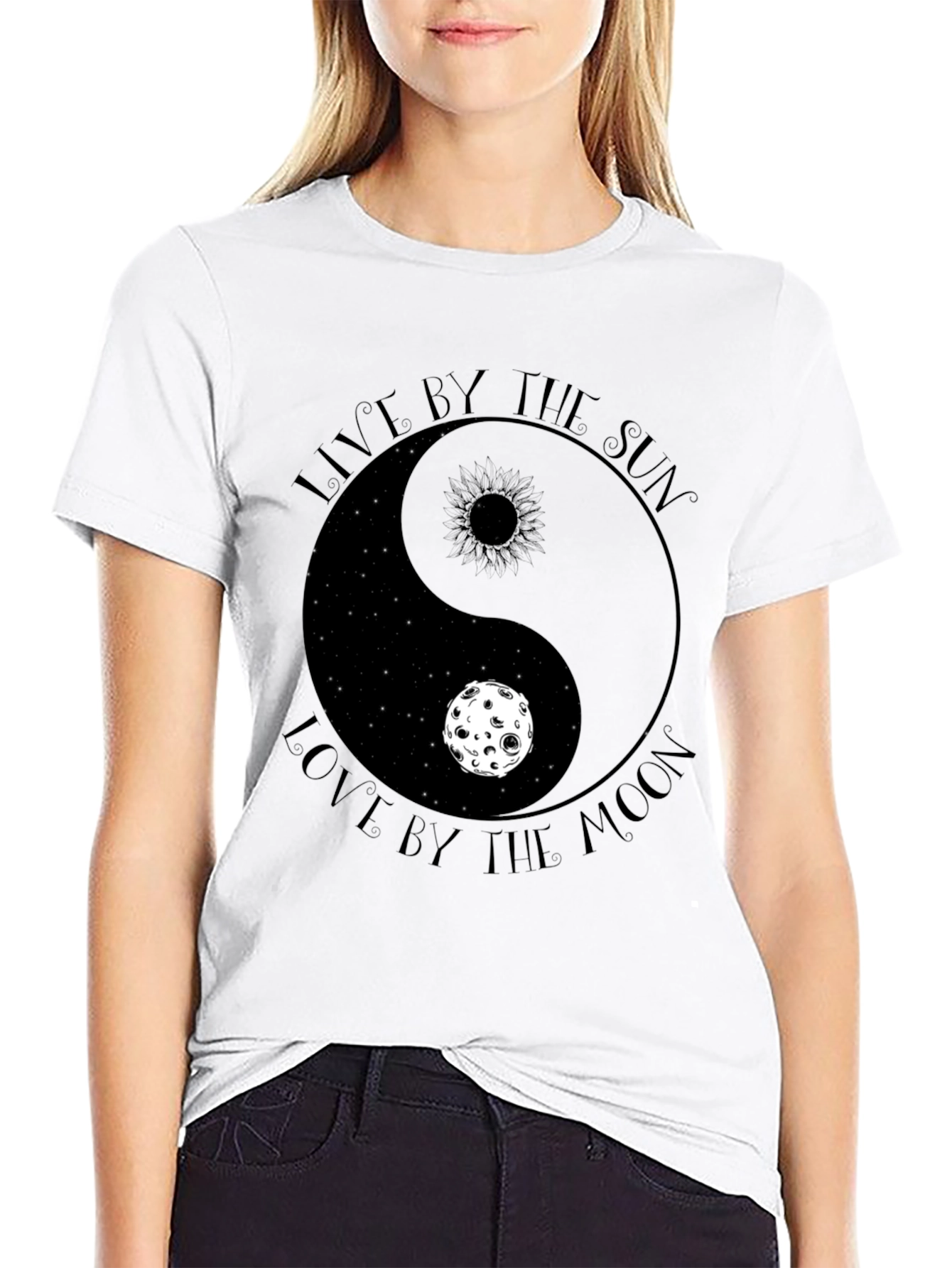 Black Yin Yang Sun & Moon Graphic Tee - Live & Love by the Stars view 9