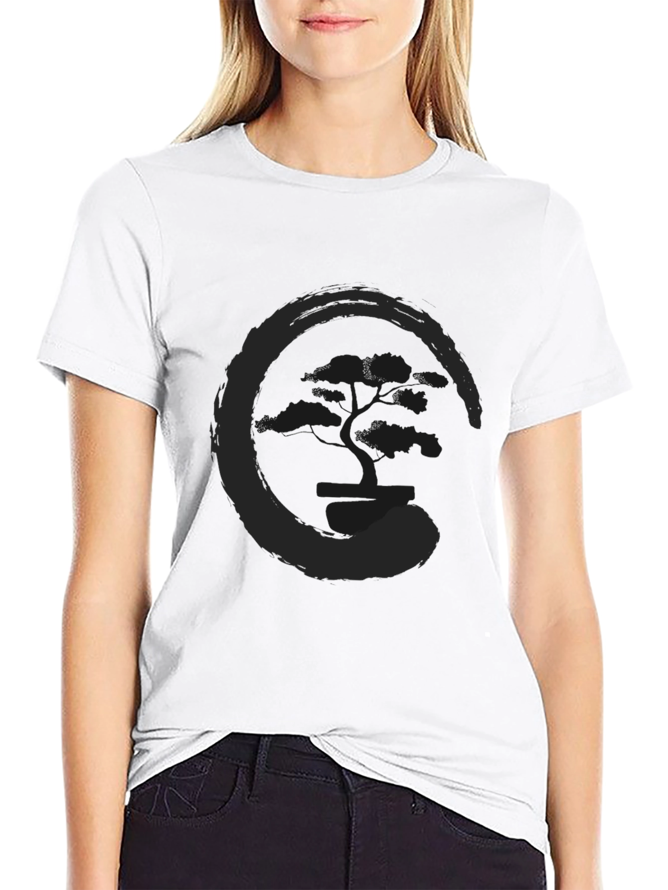 Black Men's Black T-Shirt with Tree Enso Circle Graphic view 9