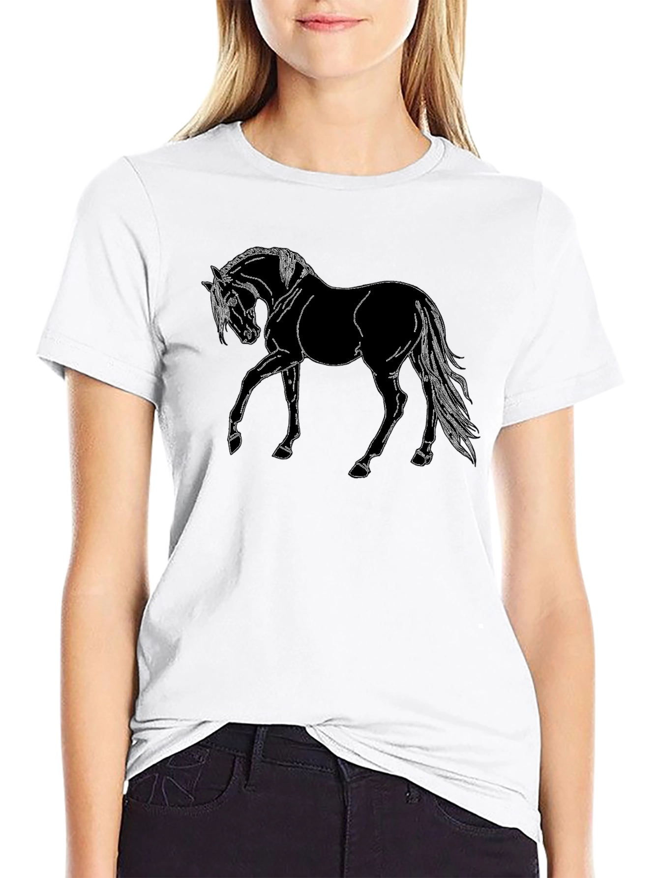 Black Men's Black Horse Graphic T-Shirt view 9