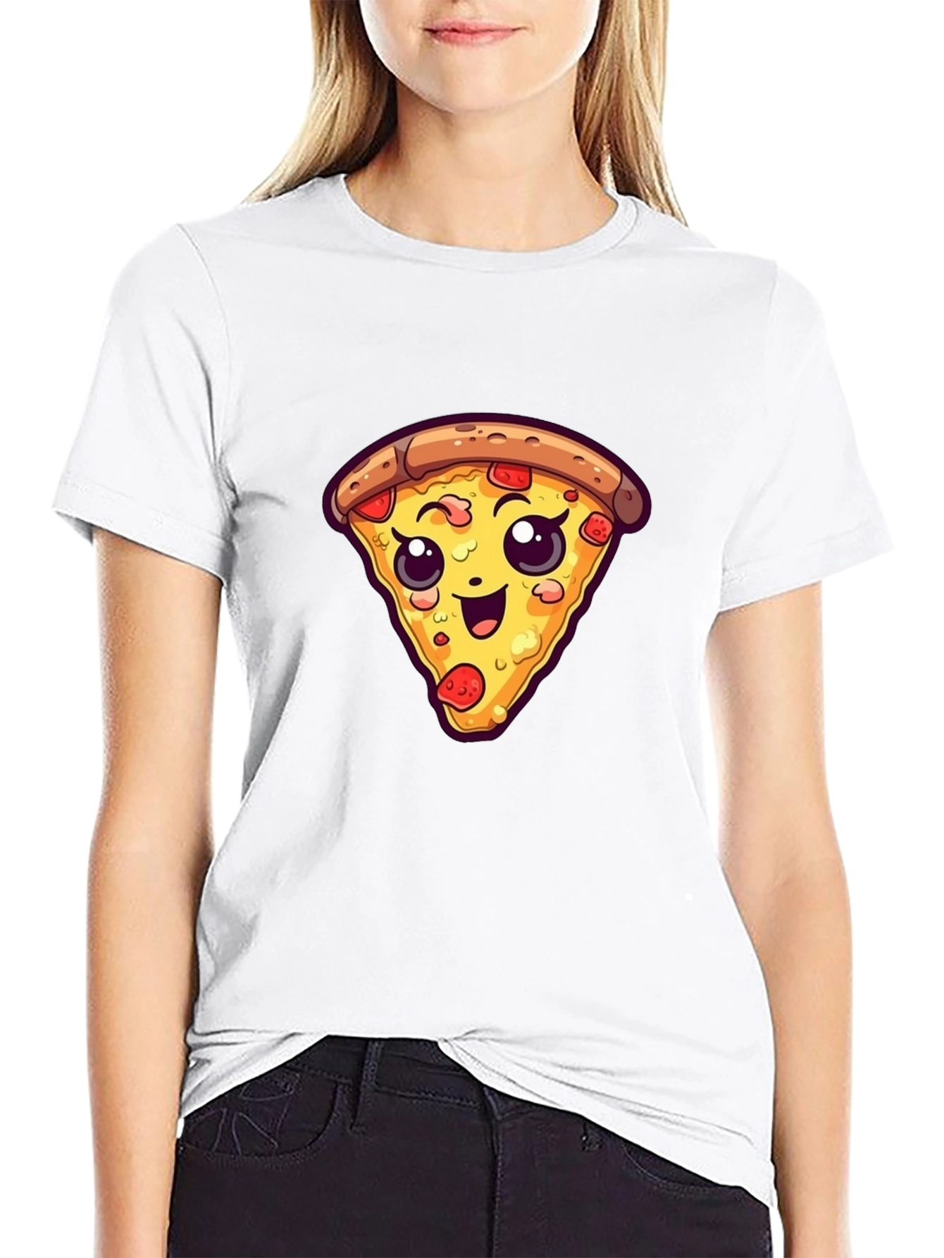 Black Cute Pizza Slice Graphic Tee - Black Unisex T-Shirt view 9