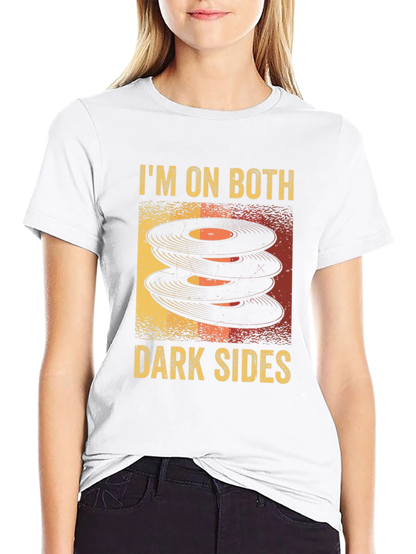 Black I'm On Both Dark Sides T-Shirt Vintage Record Vinyl Music Tee view 9