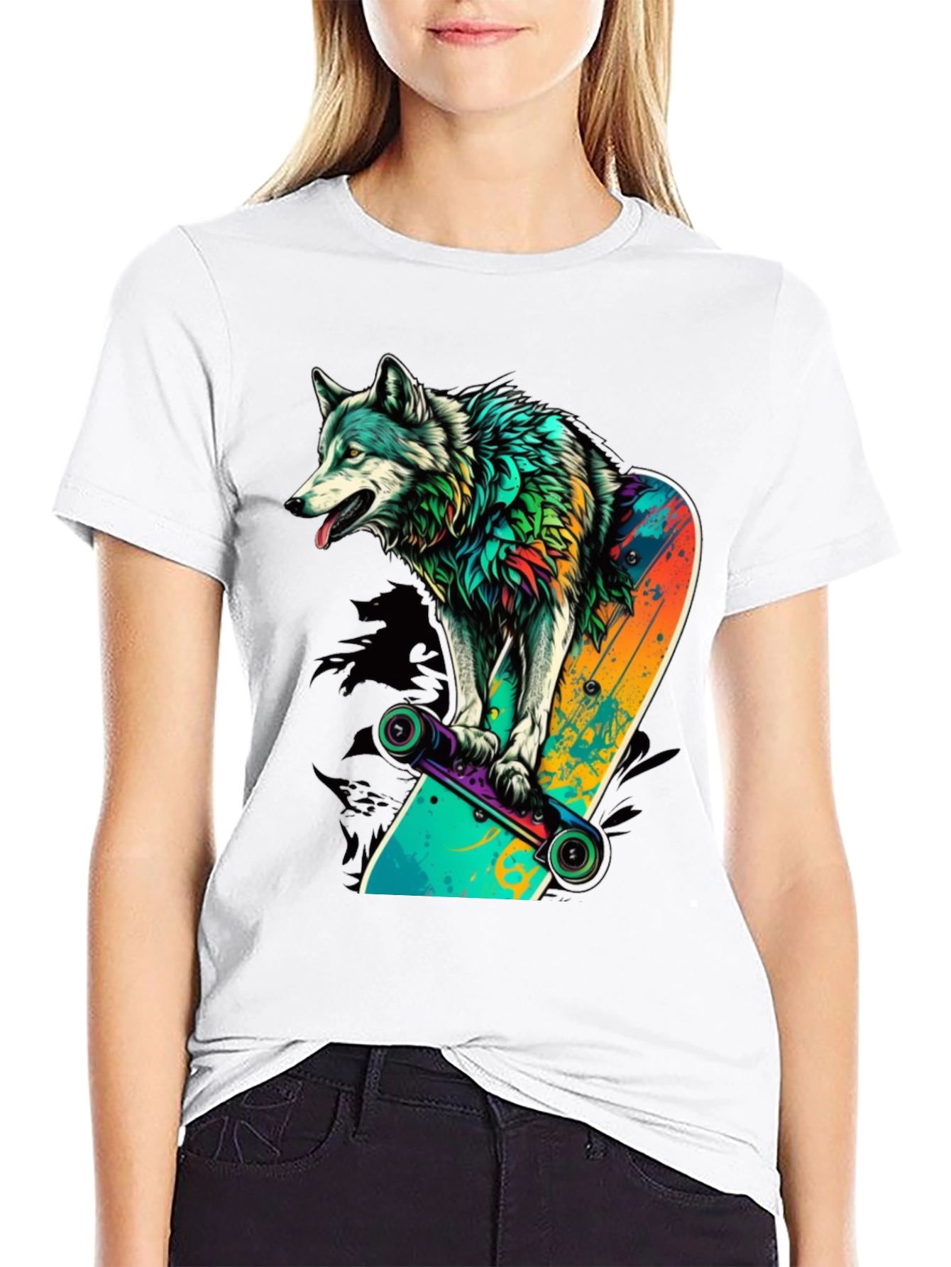 Black Wolf Skateboard Graphic Tee view 9