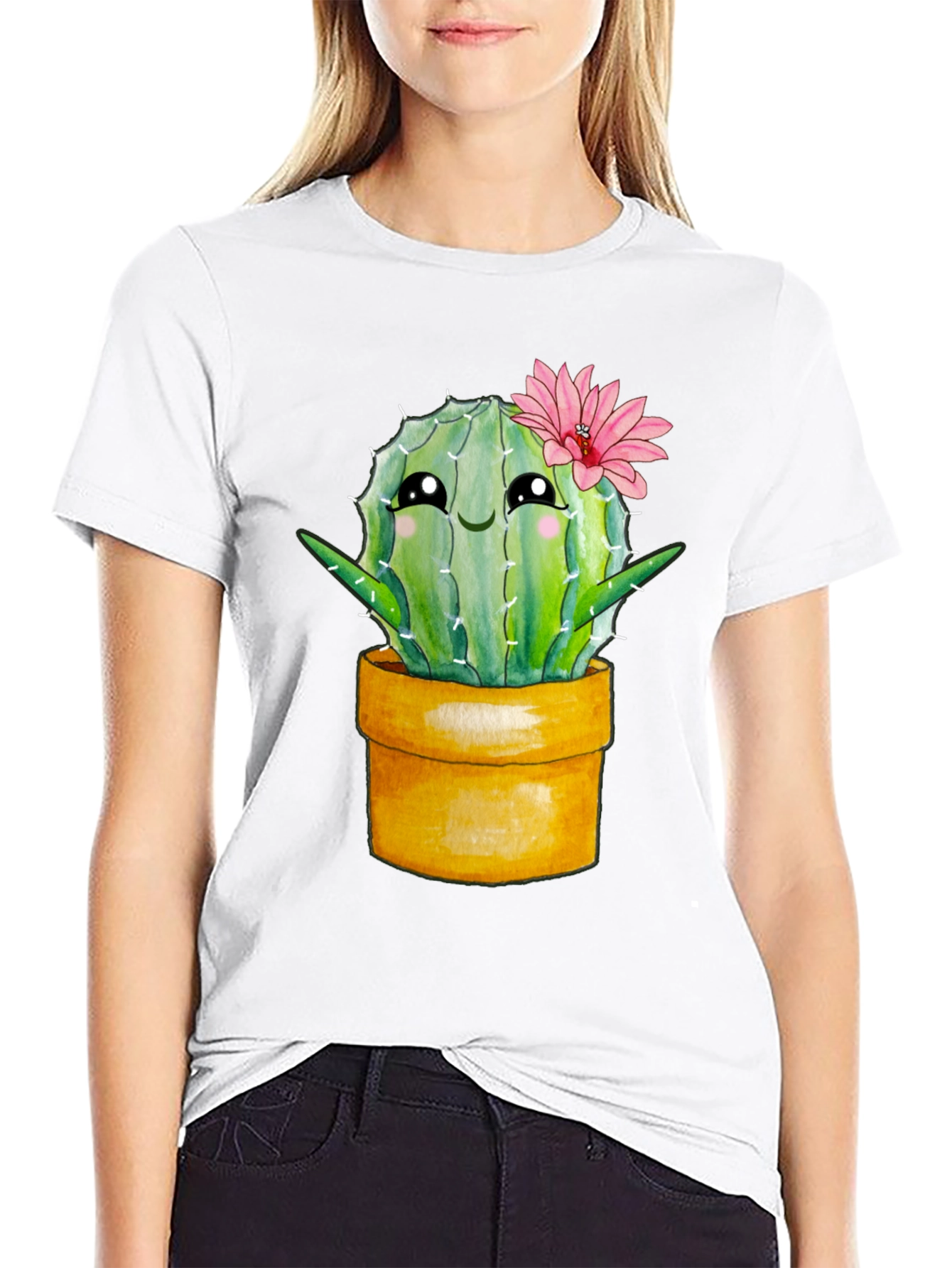 Black Cute Cactus Potted Plant Graphic Tee view 9