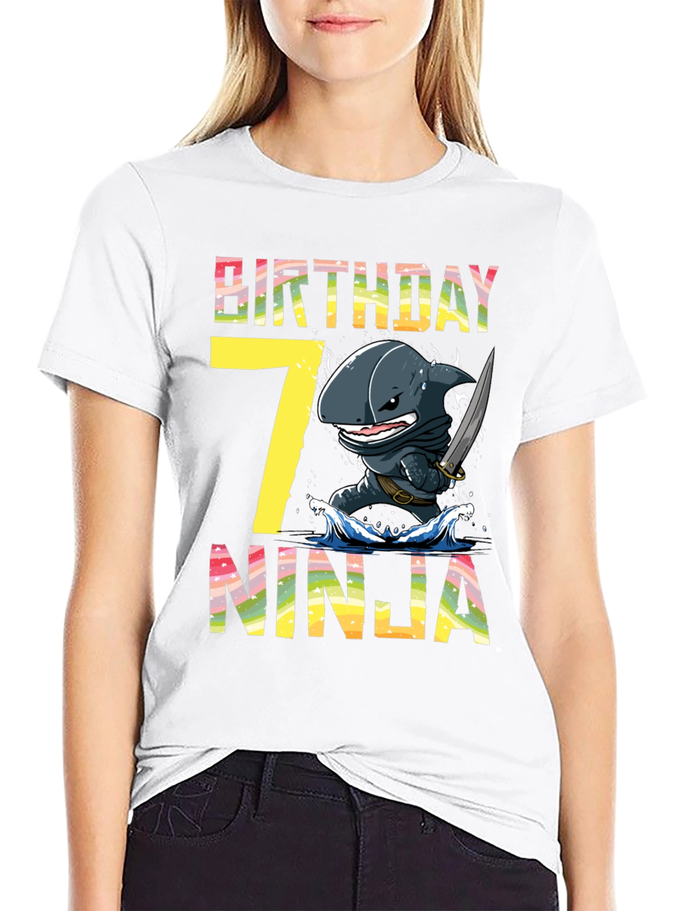 Black Birthday Ninja Shark T-Shirt view 9