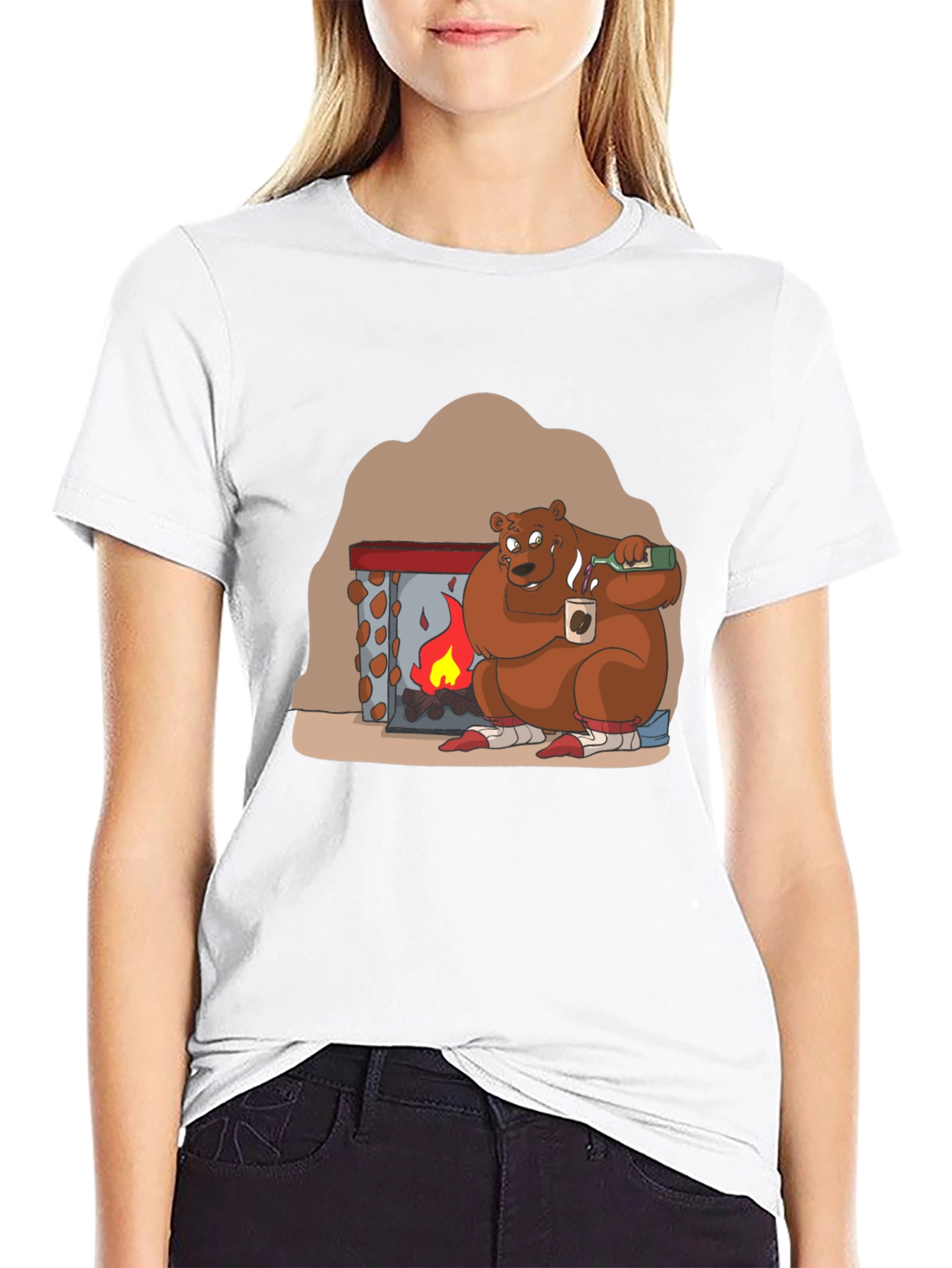 Black Cozy Bear by Fire T-Shirt view 9