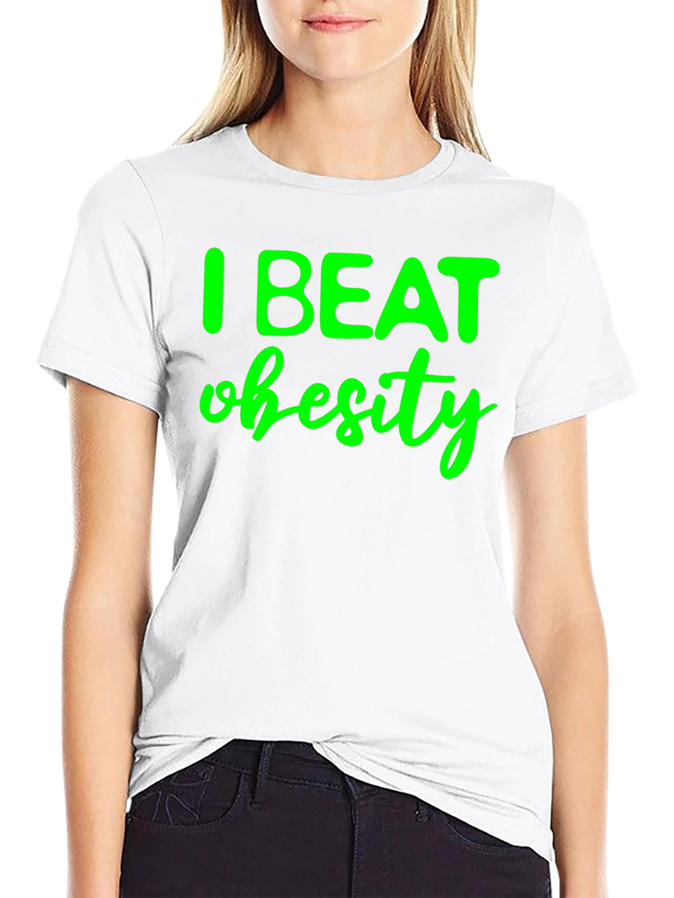 Black I Beat Obesity Black T-Shirt view 9
