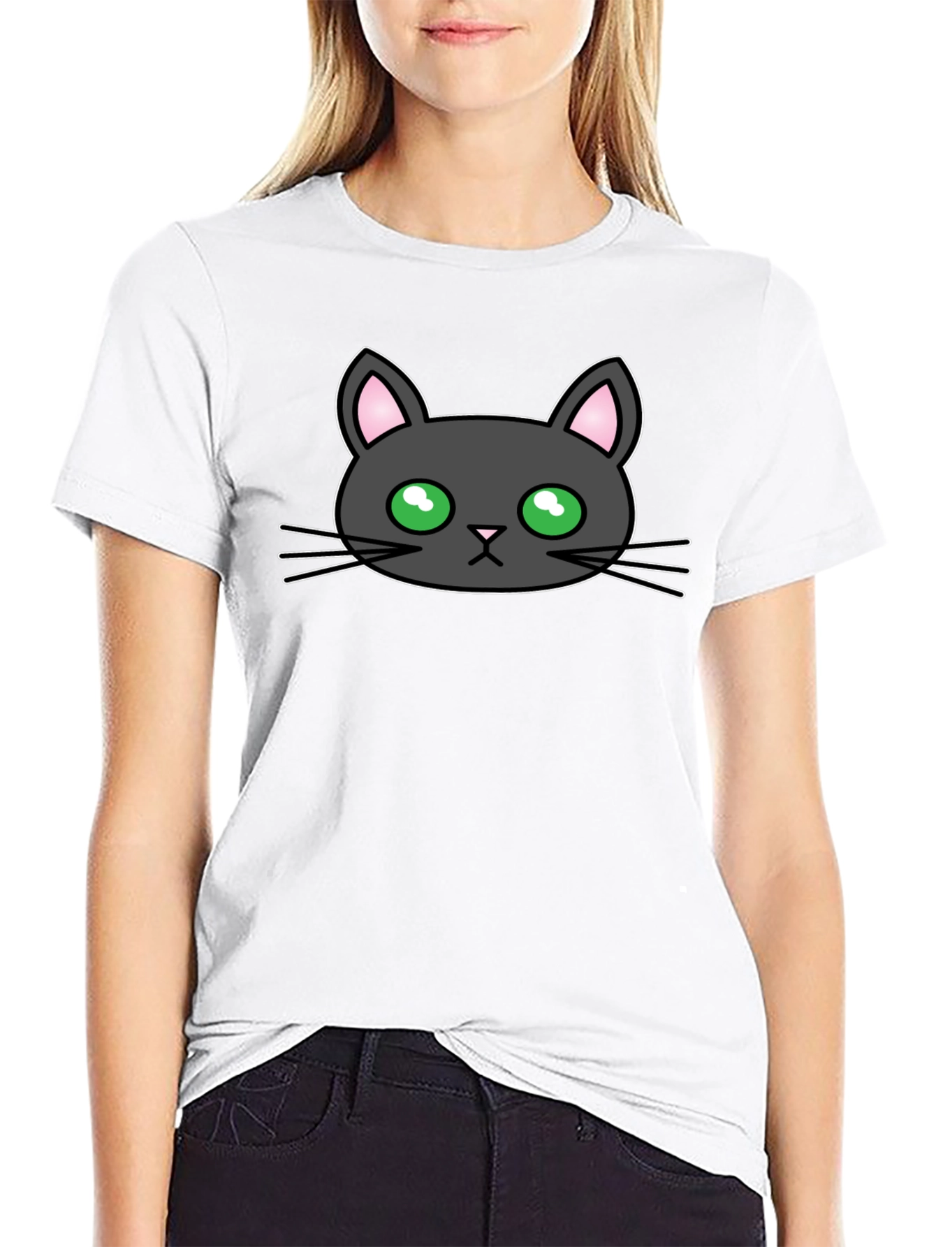 Black Black Cat Graphic Tee - Cute Cartoon Design view 9