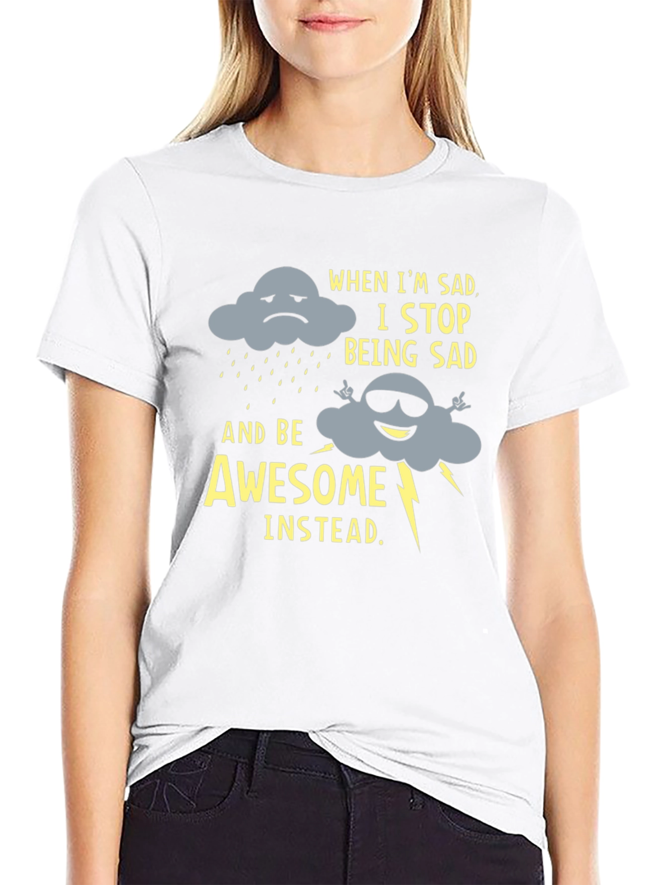 Black Funny Graphic Tee: Sad Cloud to Awesome Cloud view 9