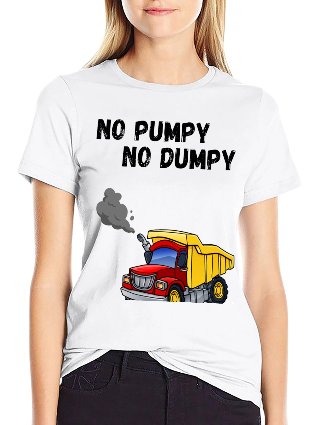 Black No Pumpy No Dumpy Cartoon Truck T-Shirt view 9