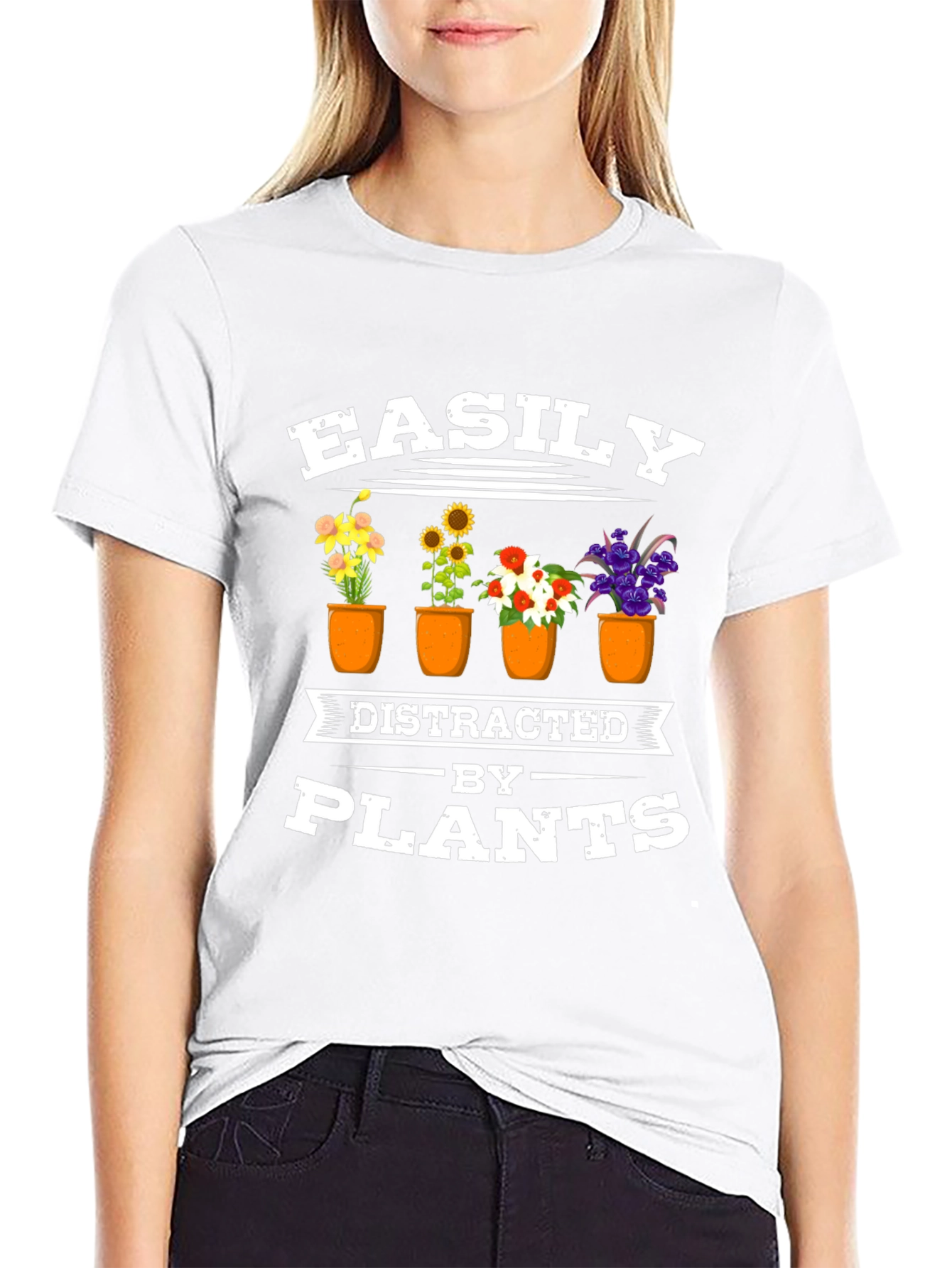 Black Easily Distracted by Plants Black T-Shirt view 9