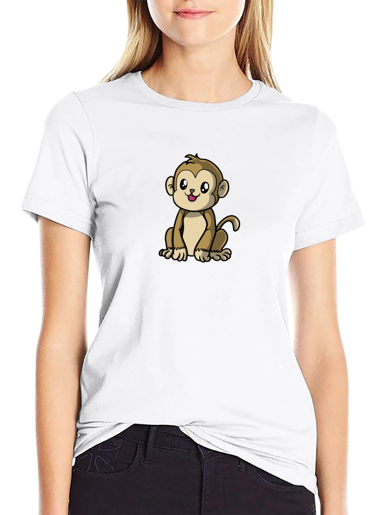 Black Cute Monkey Graphic Black T-Shirt view 9