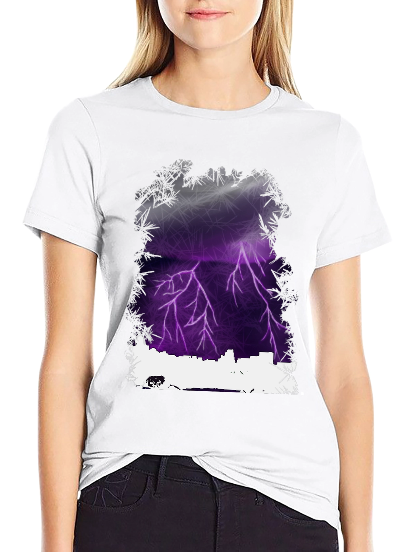 Black Lightning Cityscape Graphic Tee - Men's Black T-Shirt view 9