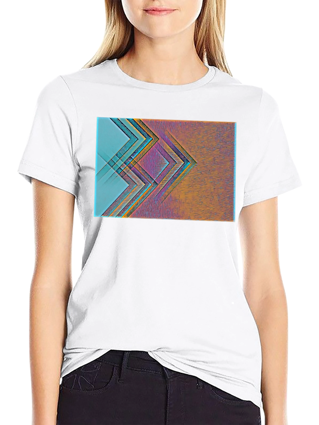 Black Abstract Geometric Print Black T-Shirt view 9
