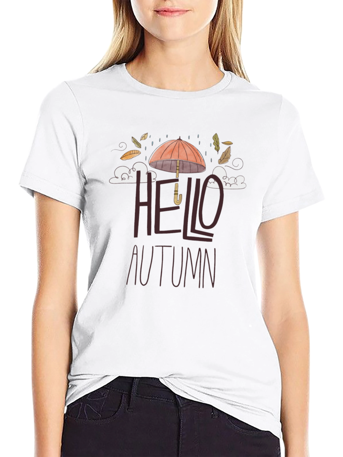 Black Hello Autumn Graphic Tee - Stylish Fall Season Shirt view 9