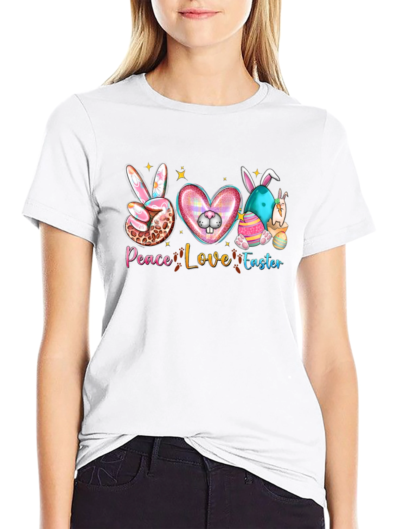 Camiseta Negra "Peace Love Easter" Diseño Festivo