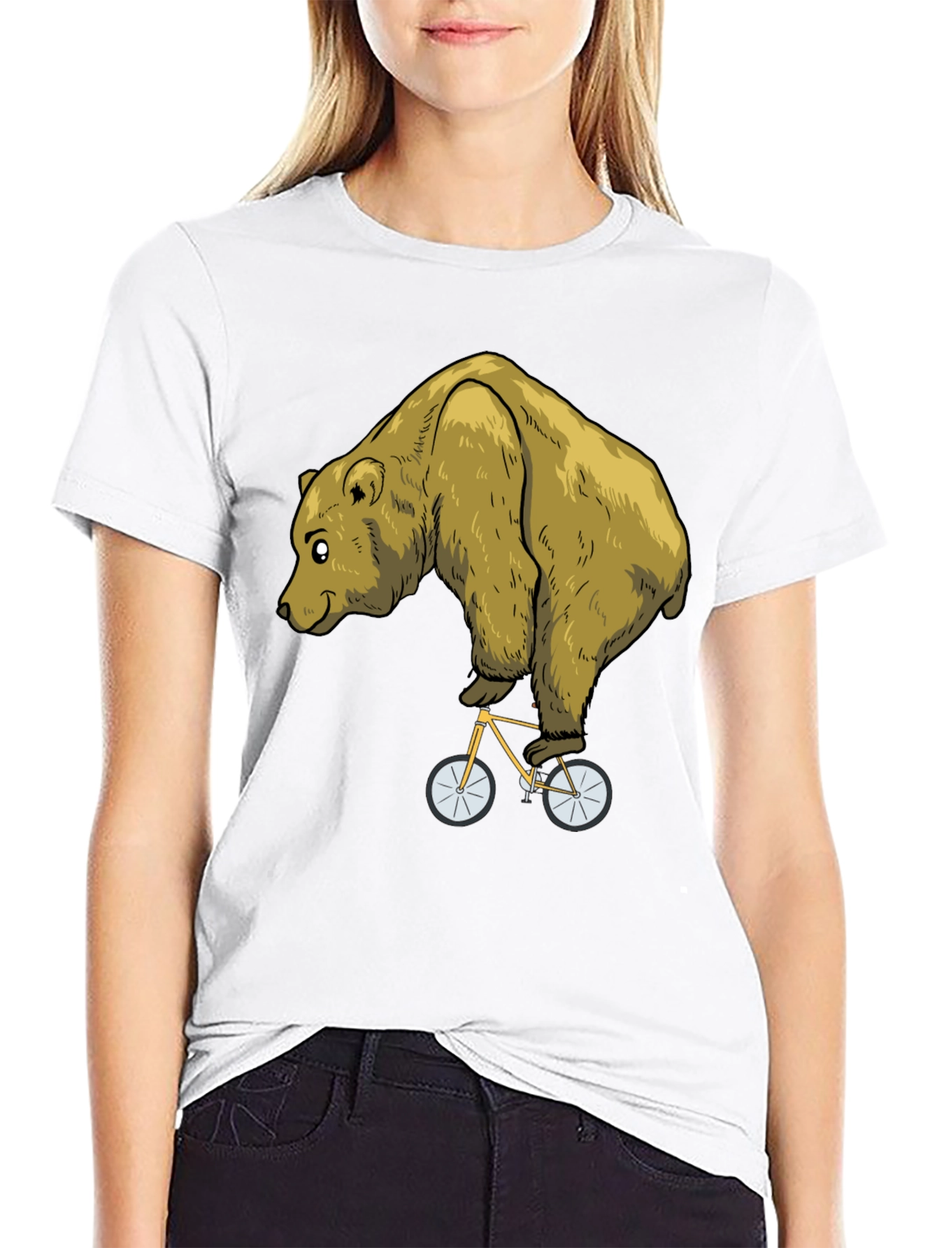 Black Bear on Bike Graphic Tee - Funny Animal T-Shirt view 9