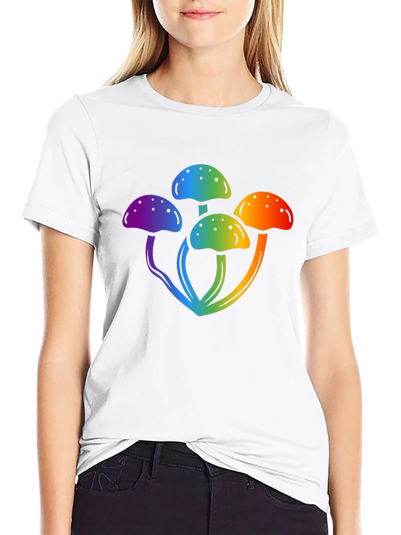 Black Rainbow Mushroom Graphic Black T-Shirt view 9
