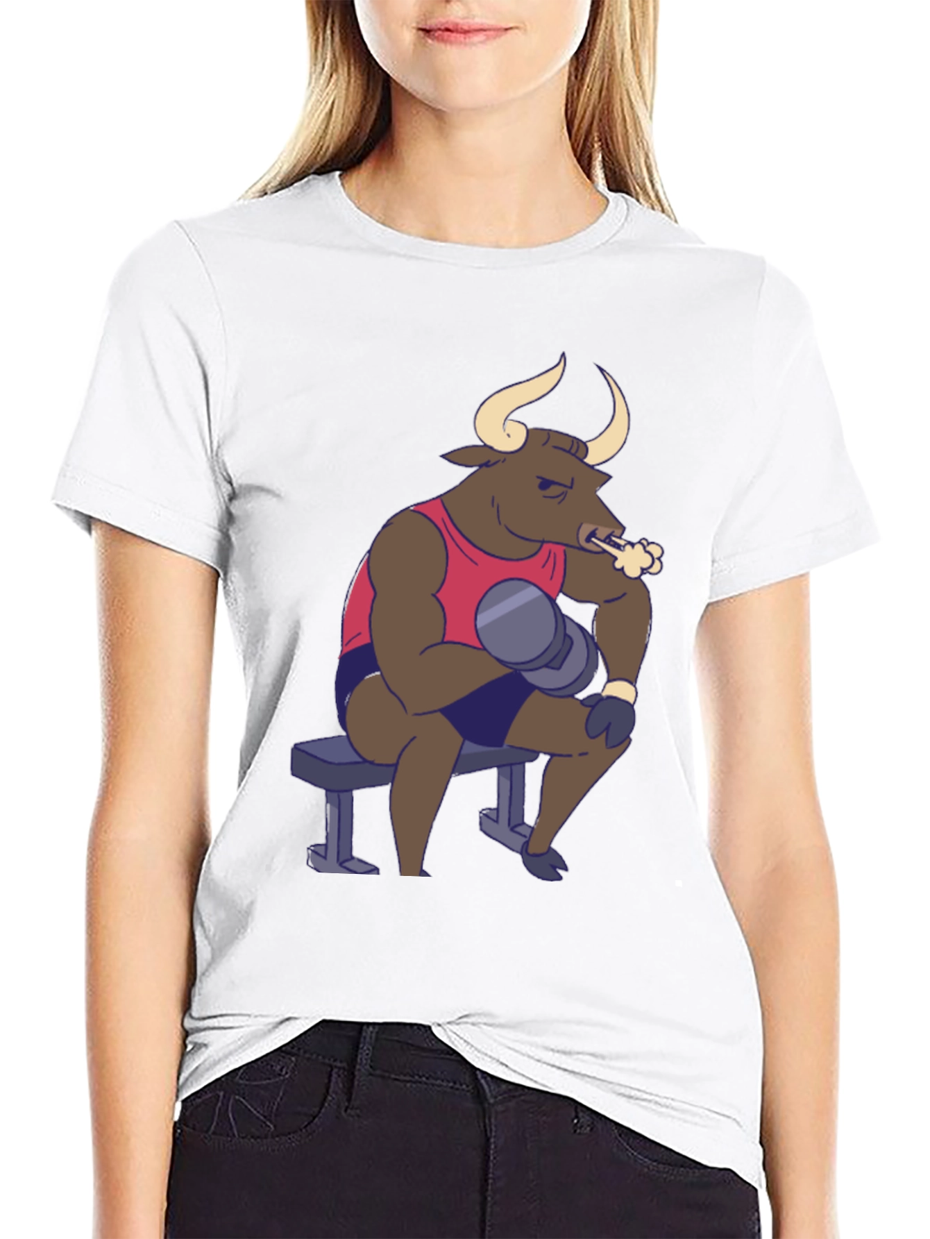 Black Funny Bull Lifting Weights T-Shirt view 9
