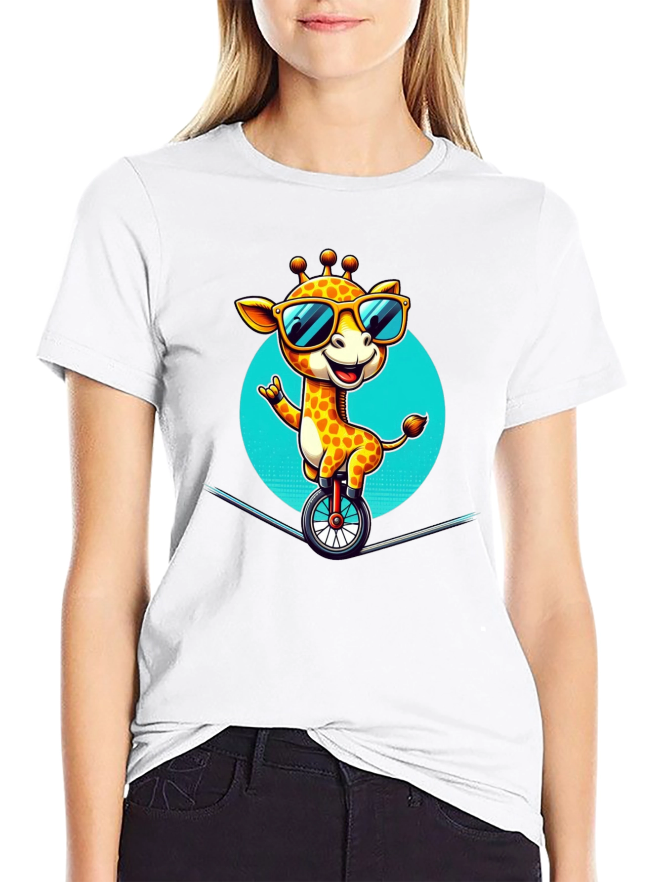 Black Cool Giraffe Unicycle T-Shirt view 9