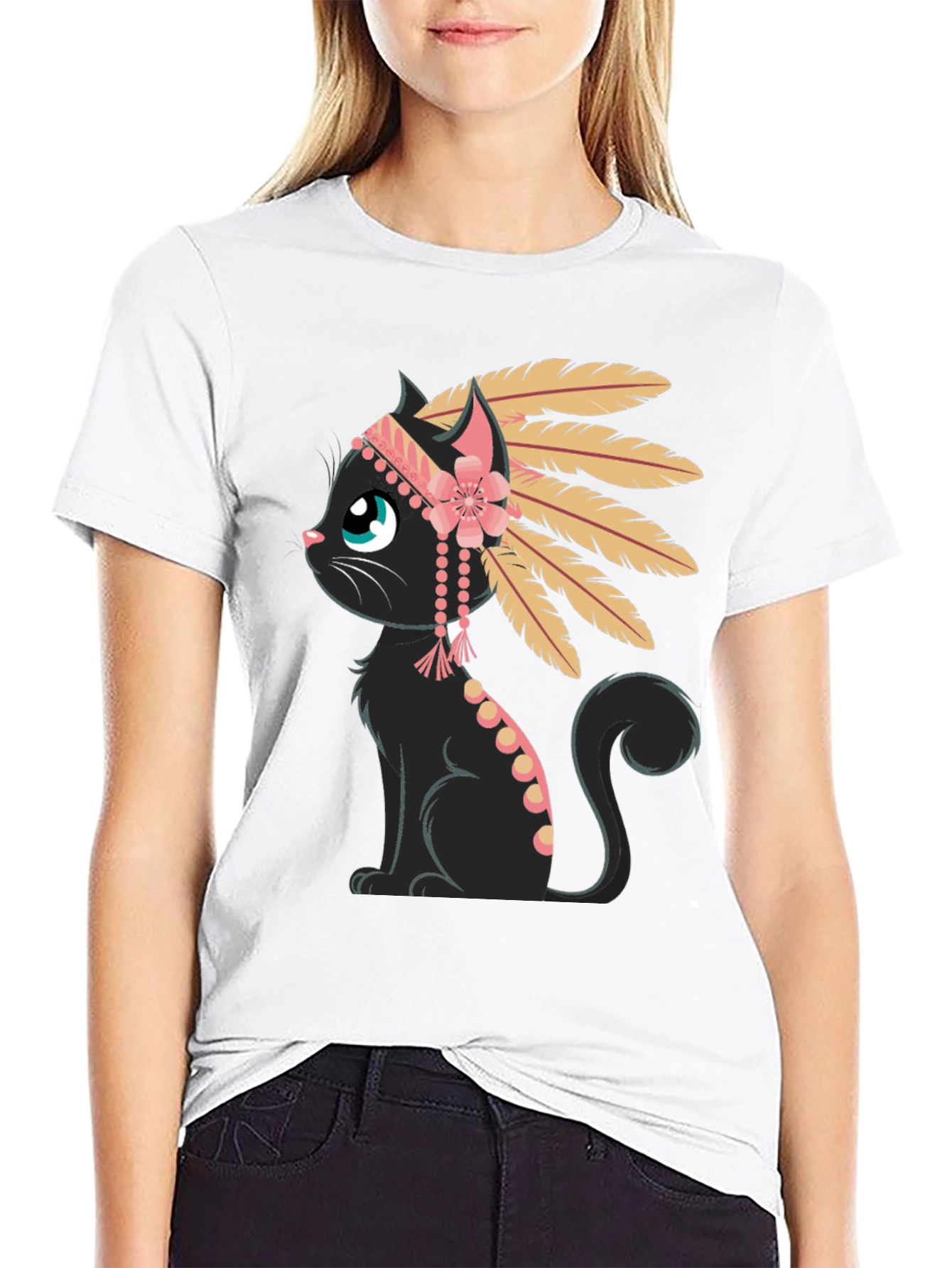 Black Indian Cat T-Shirt - Black Tee with Graphic view 9