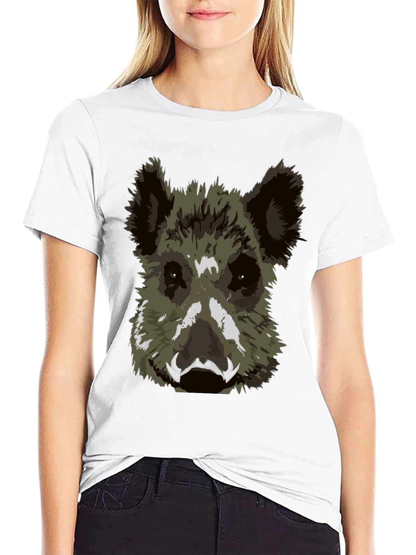 Black Wild Boar Graphic Tee - Black Cotton T-Shirt view 9