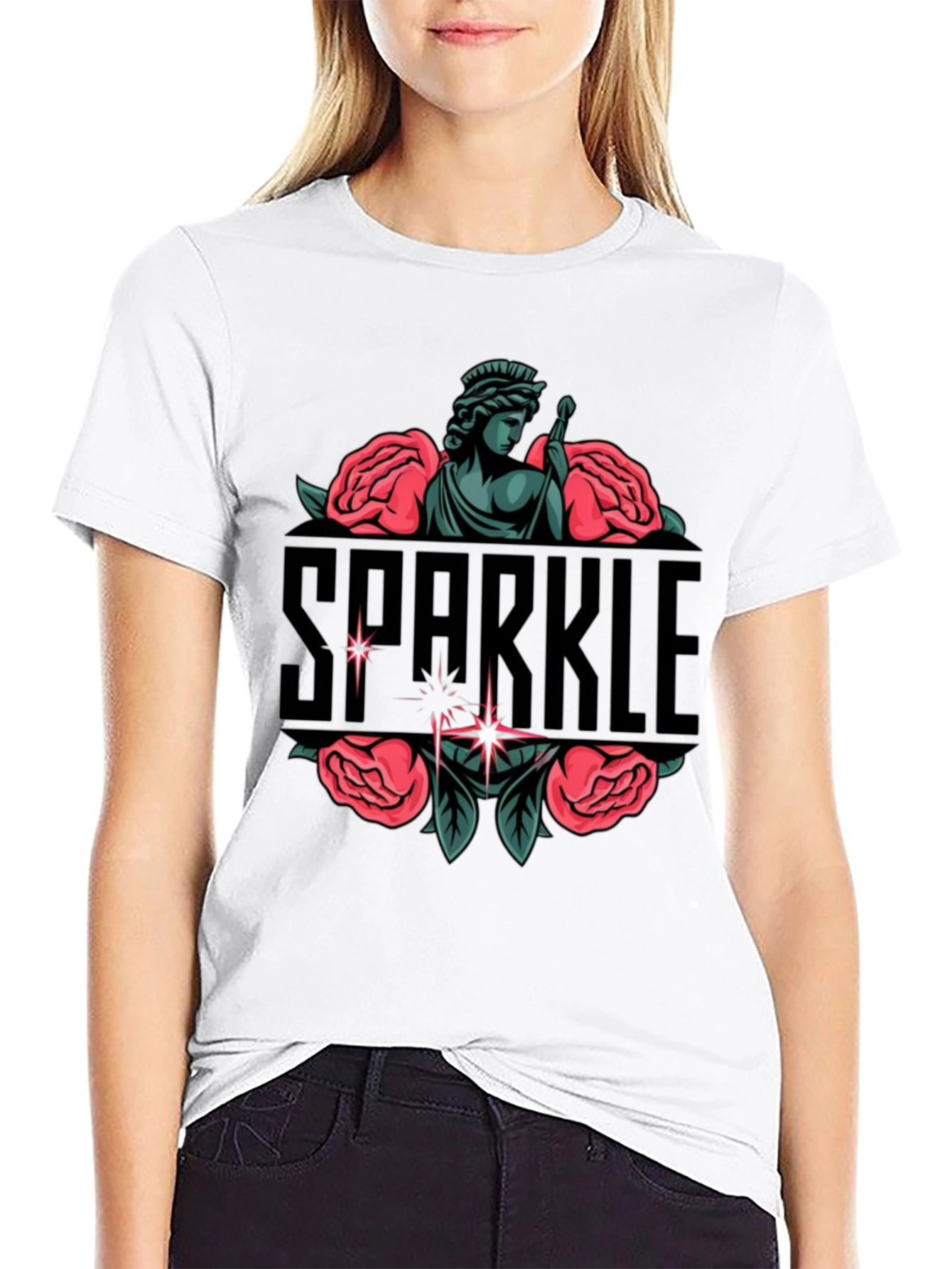 Black Sparkle Statue Graphic Black Tee view 9