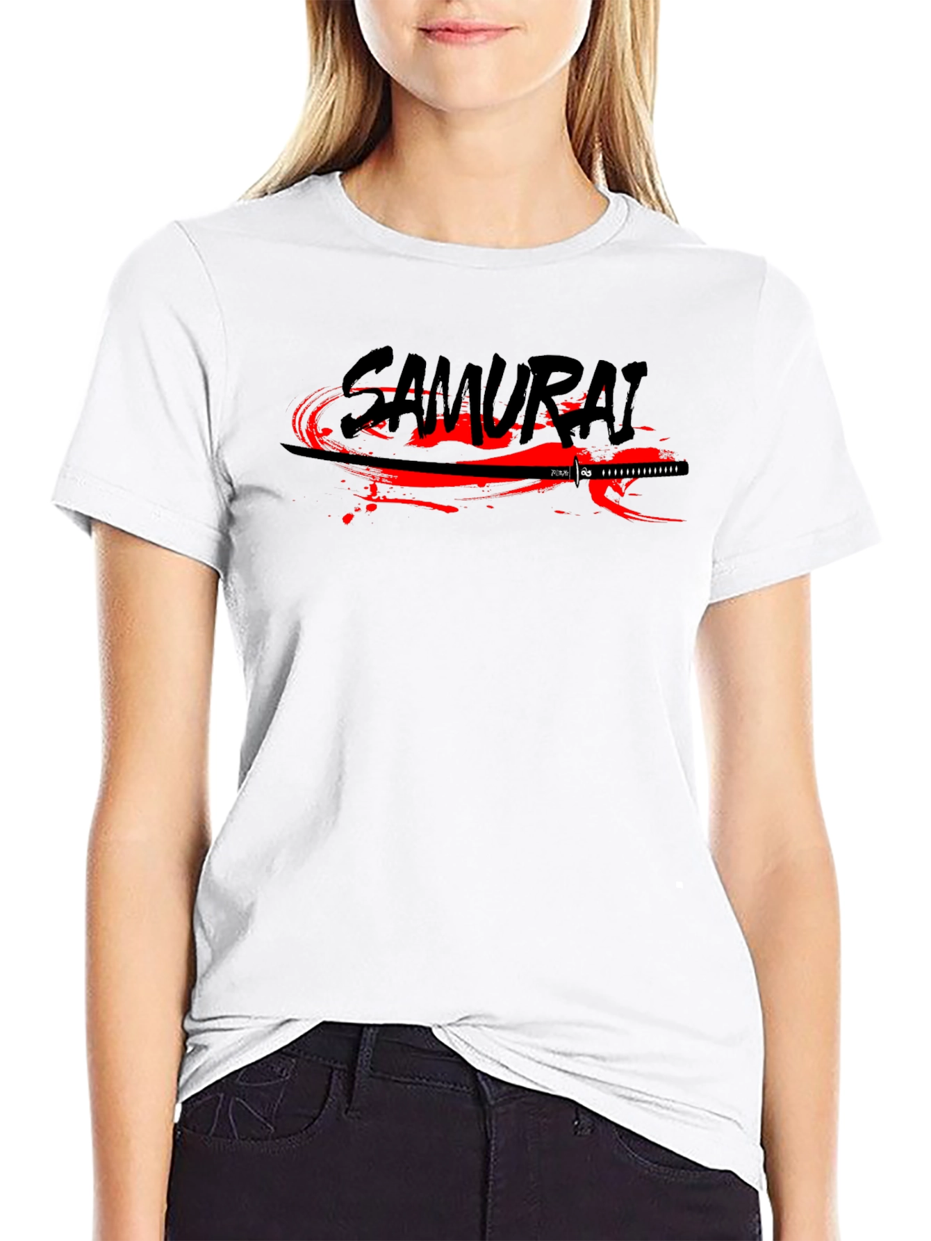 Black Samurai Sword Graphic Print Black T-Shirt view 9