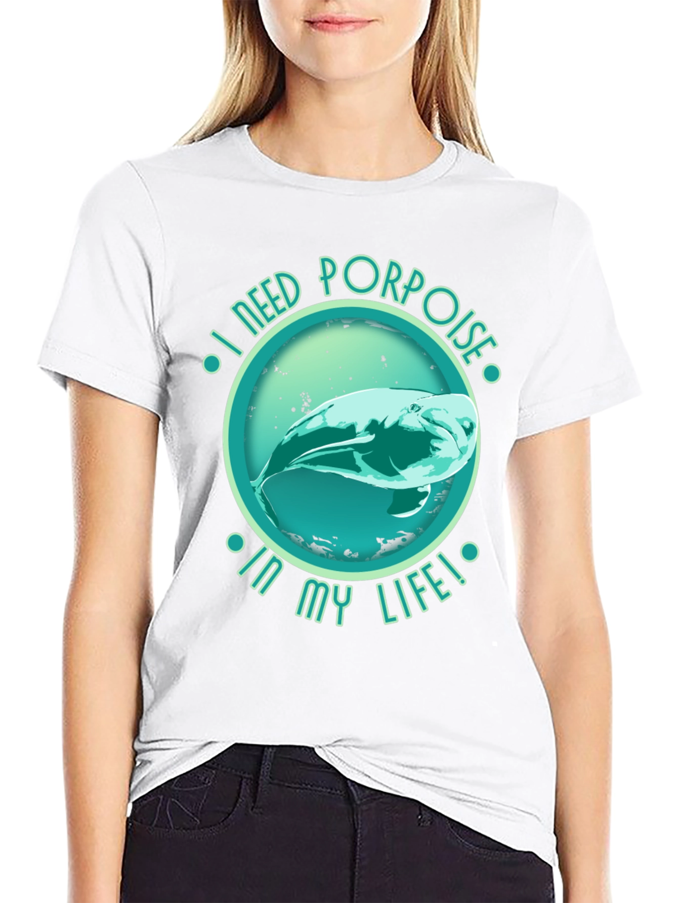 Black I Need Porpoise in My Life Black T-Shirt view 9