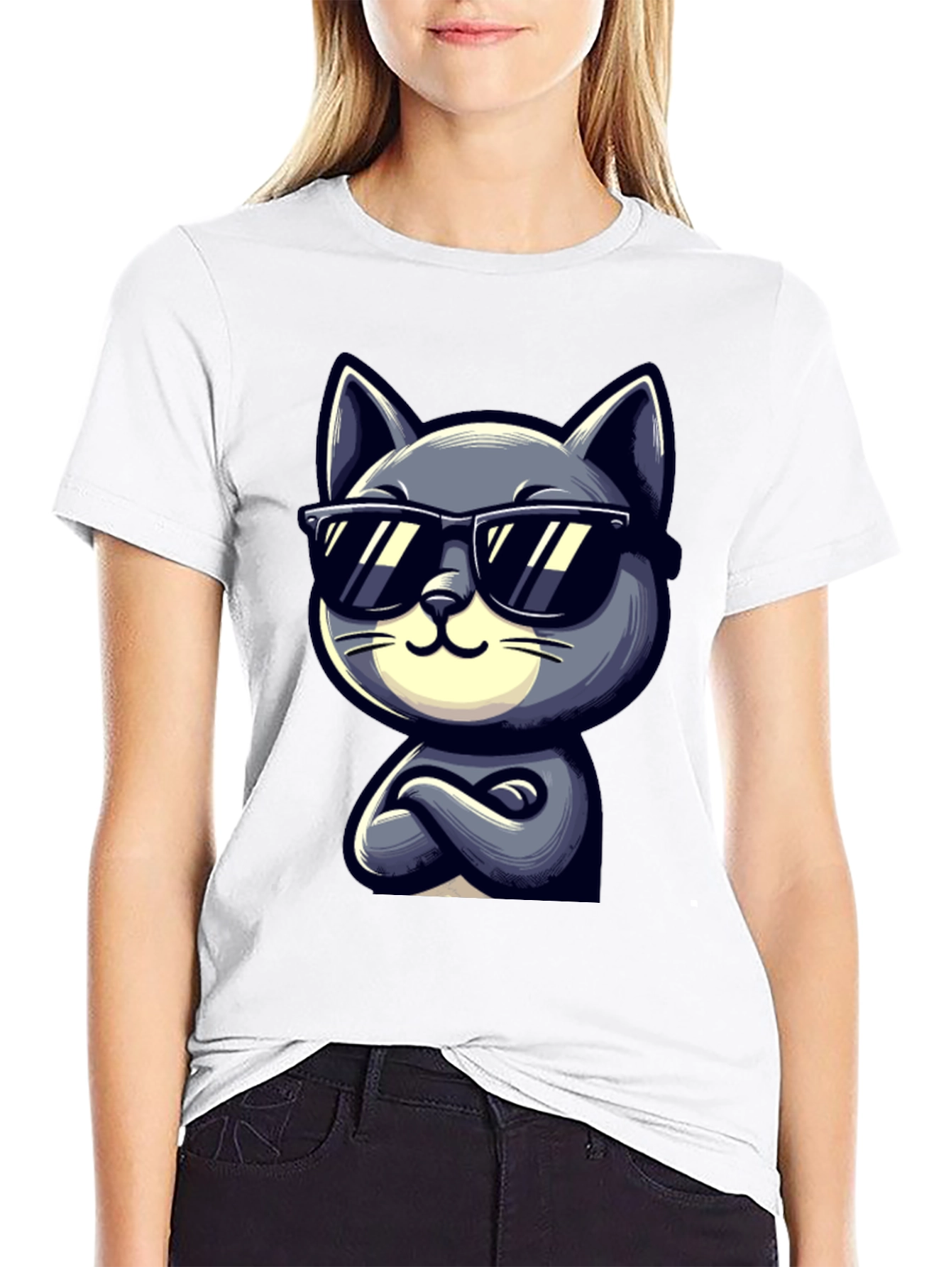 Black Cool Cat Cartoon Graphic T-Shirt view 9