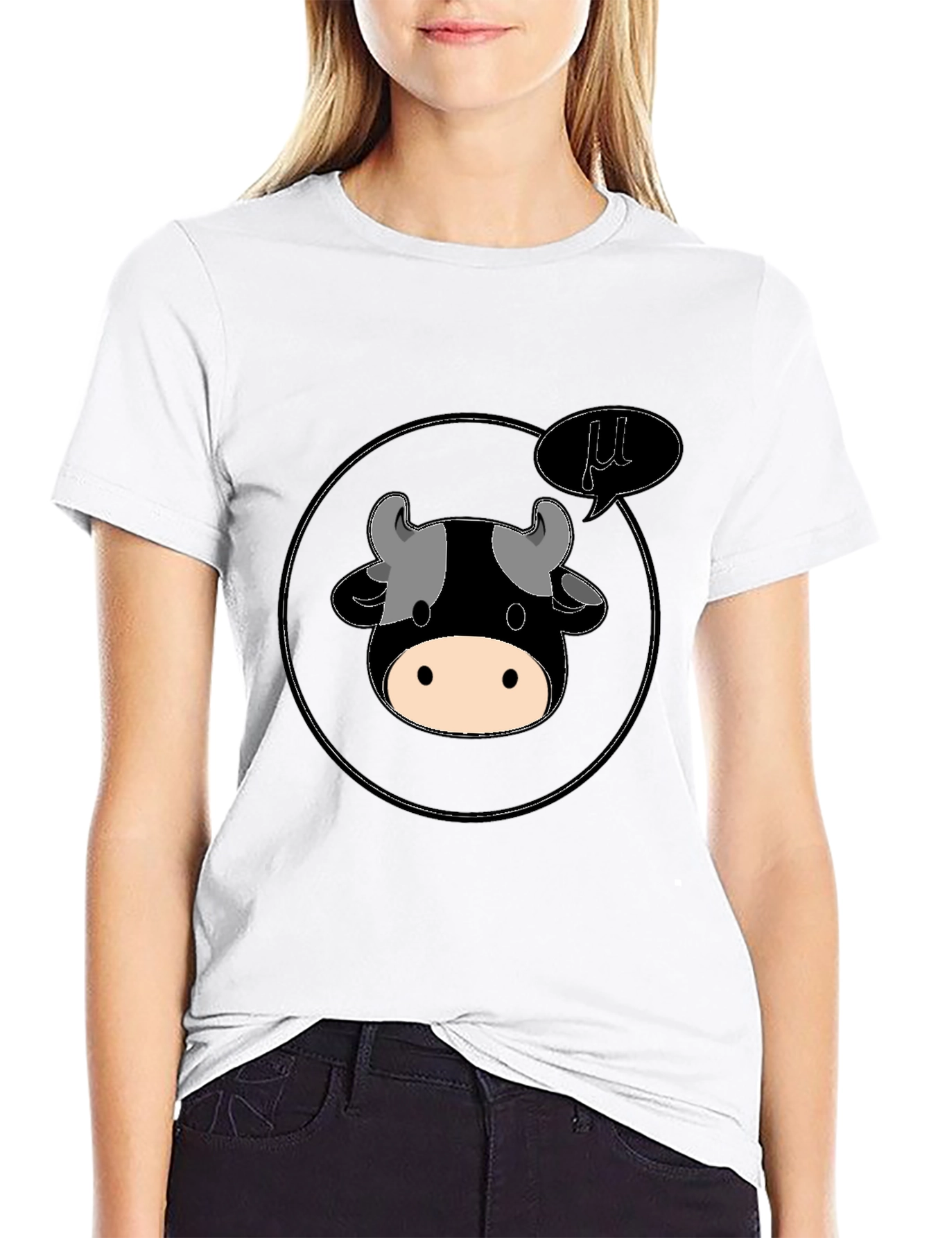 Black Funny "Moo" Cow Cartoon Black T-Shirt view 9