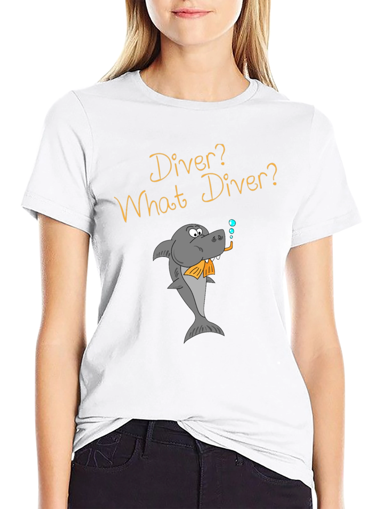 Black Humorous Diver Shark T-Shirt view 9