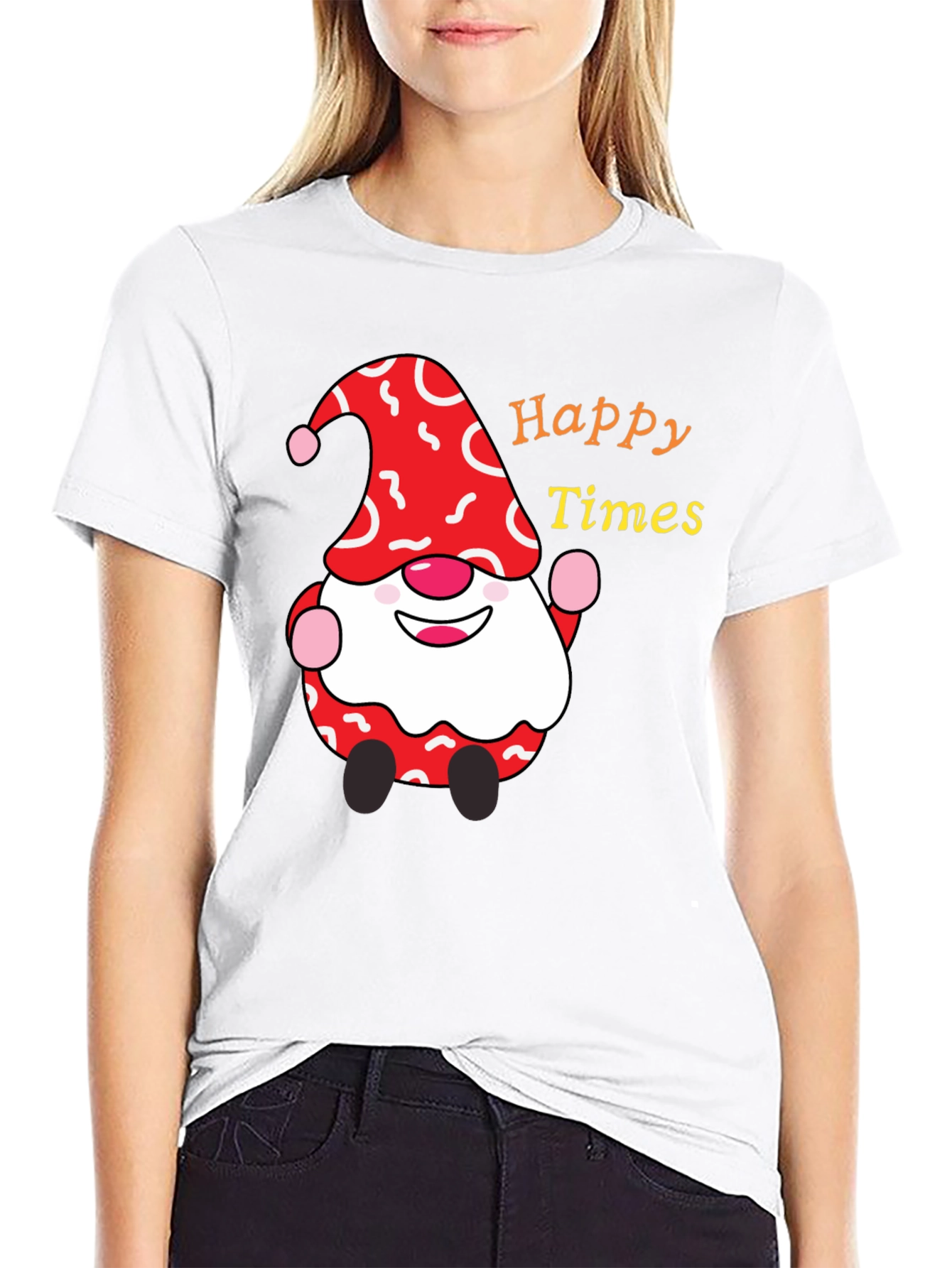 Black Happy Times Gnome T-Shirt - Festive Holiday Apparel view 9