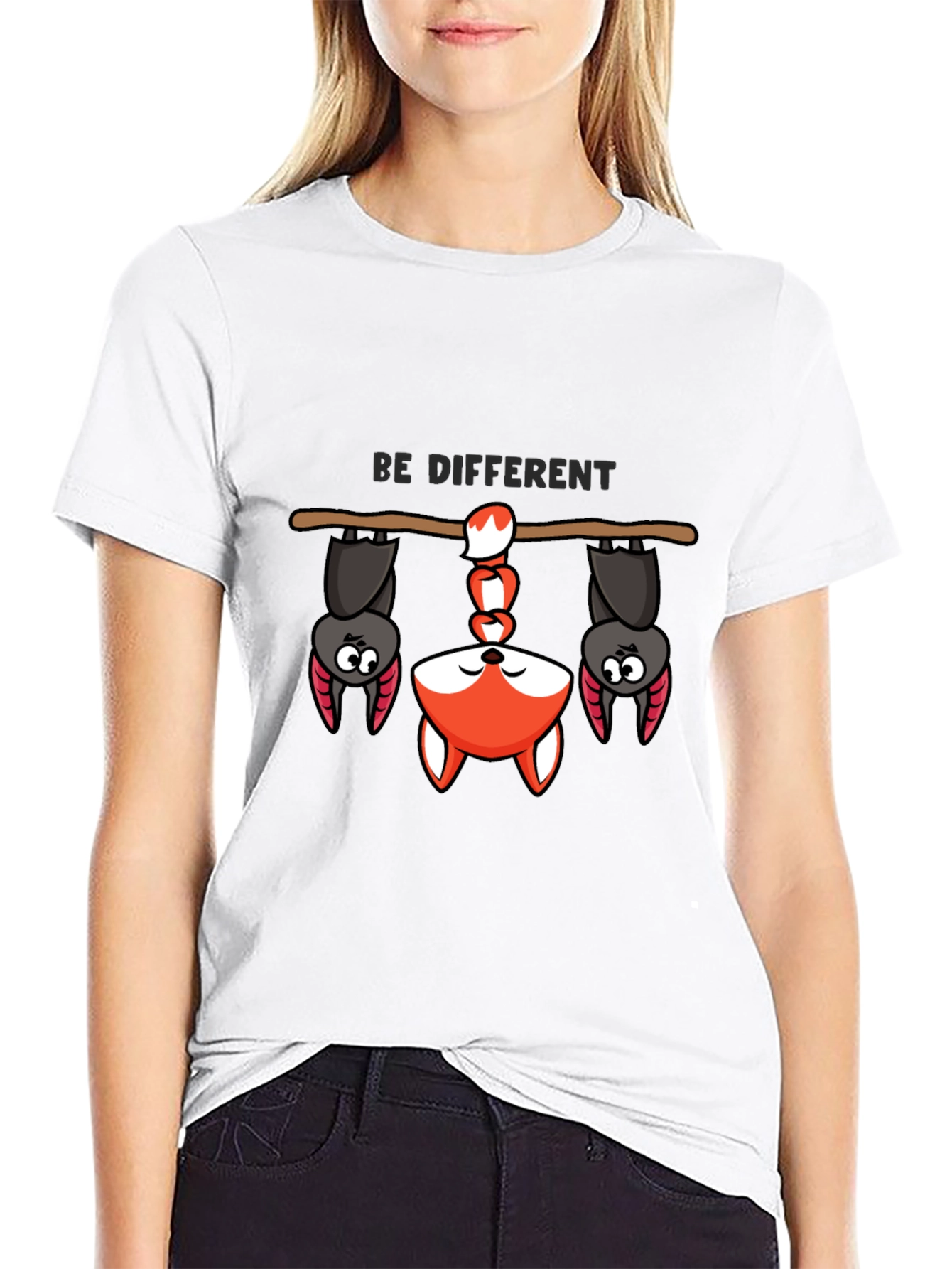 Black Be Different Bat and Fox Tee - Unique Graphic T-Shirt view 9